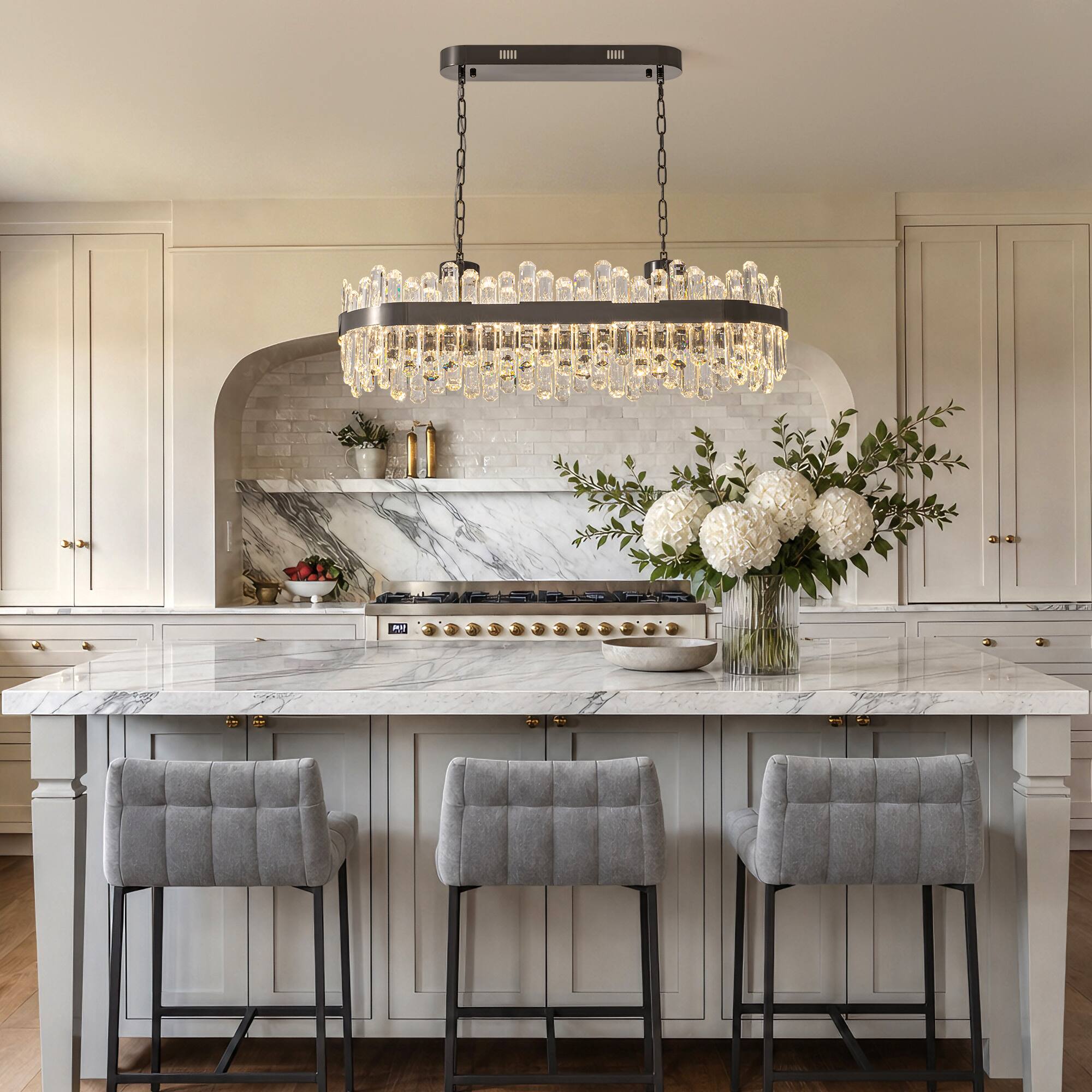 Alt View 2. Siljoy - 40-inch Modern Rectangular K9 Crystal Linear Chandelier Pendant for Dining Room Kitchen Island Bar - Graphite Black.