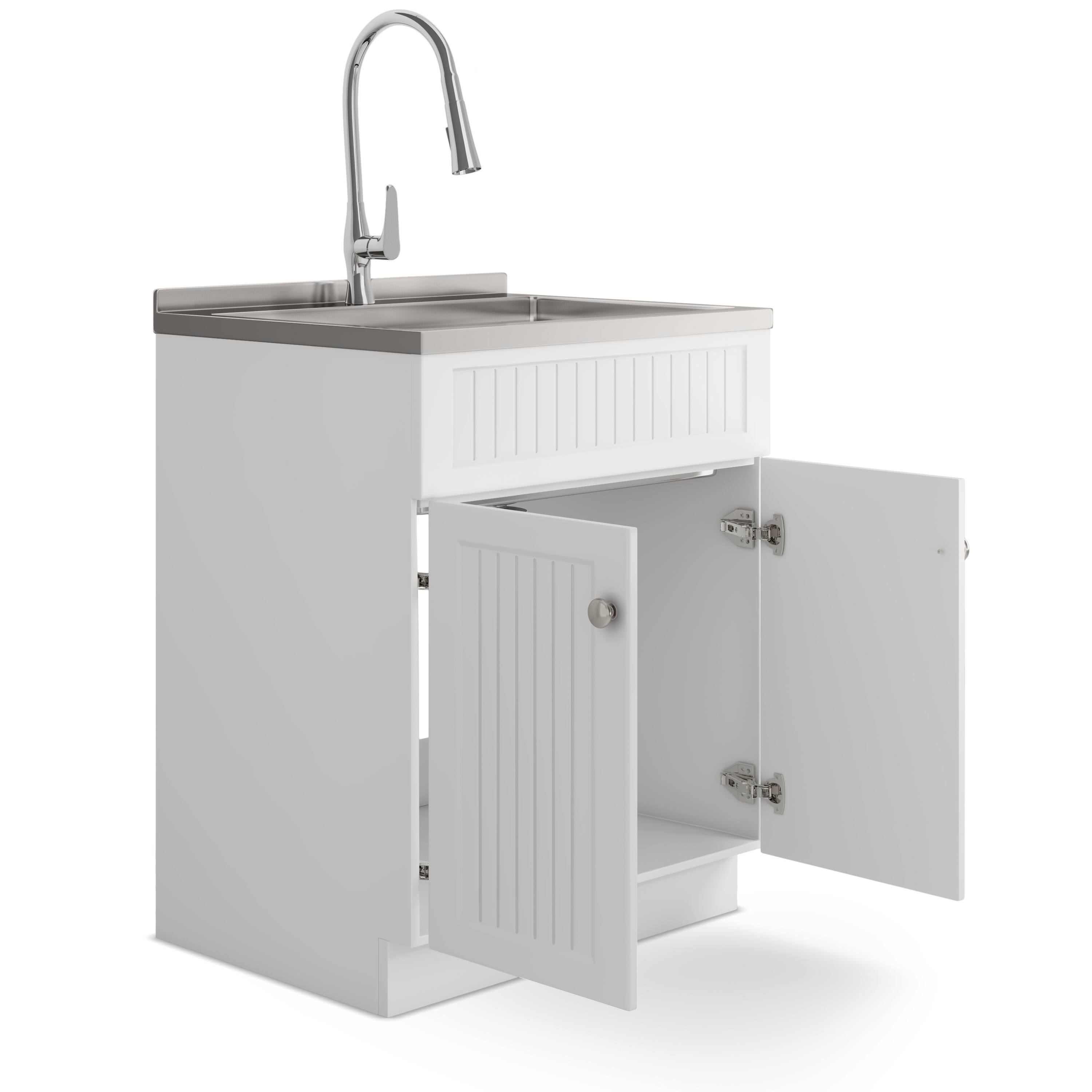 Back. Simpli Home - Beckham  All-in-One 28-inch Utility Sink & Cabinet - Pure White.