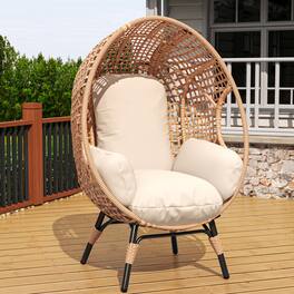 Mondawe - Patio PE Rattan Arc Back Egg Chair with Cushion - Natural