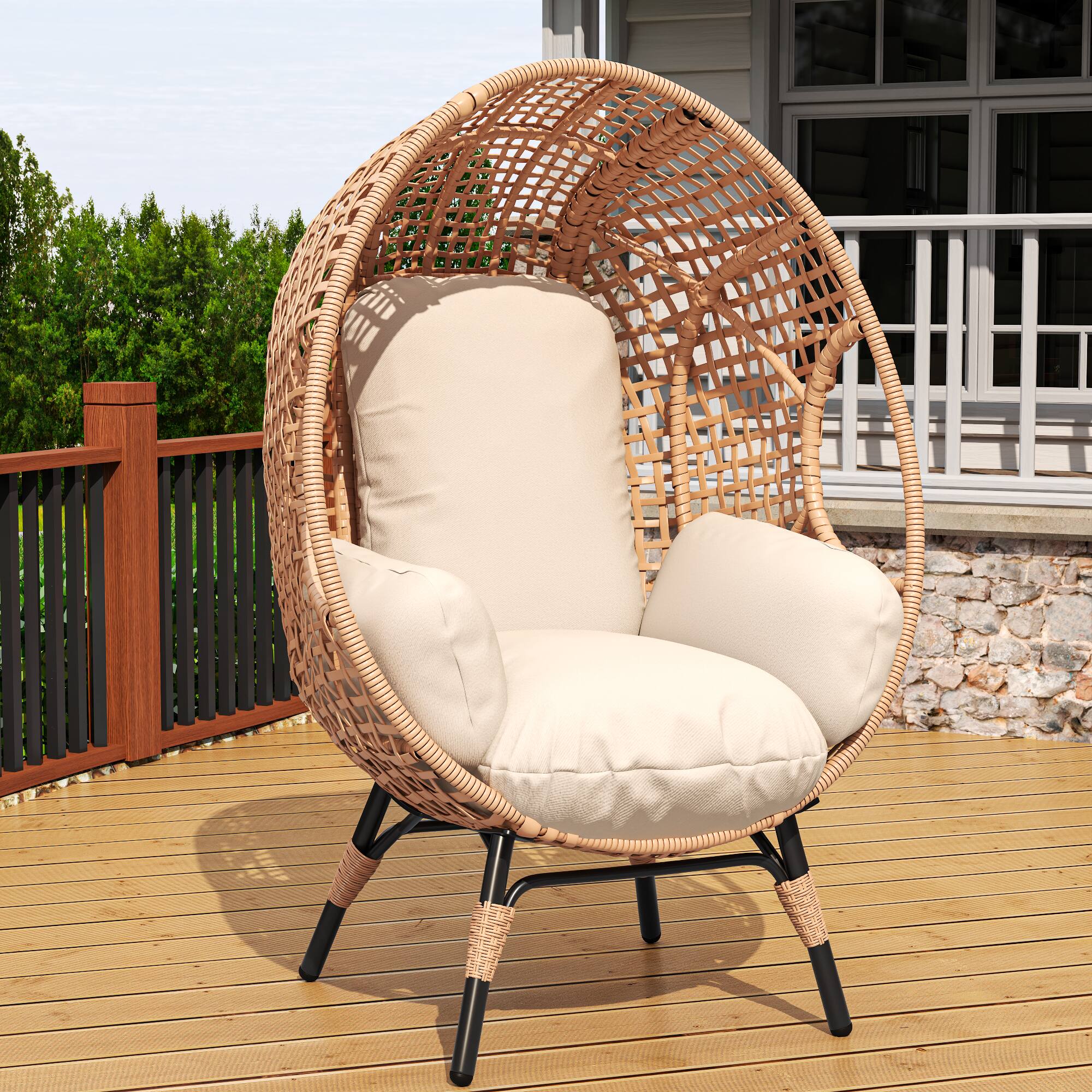 Front. Mondawe - Patio PE Rattan Arc Back Egg Chair with Cushion - Natural.
