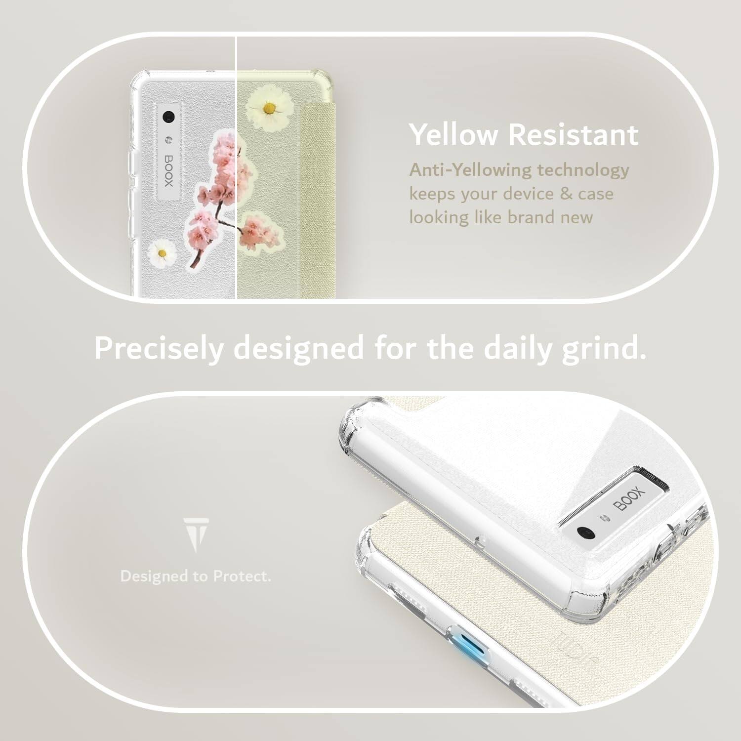BOOX Yellow Resistant Anti-Yellowing technology keeps your device & case looking like brand new. Precisely designed for the daily grind. BOOX 4 Designed to Protect.