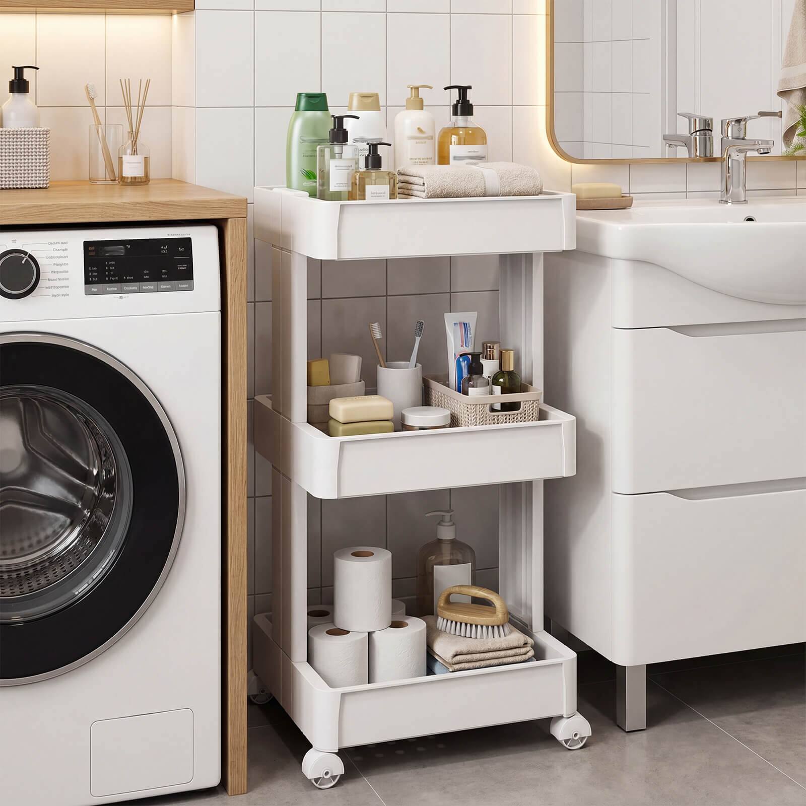 Alt View 1. Costway - Costway 3-Tier Rolling Utility Cart with Detachable Trays and Smooth Wheels for Kitchen - Off White.