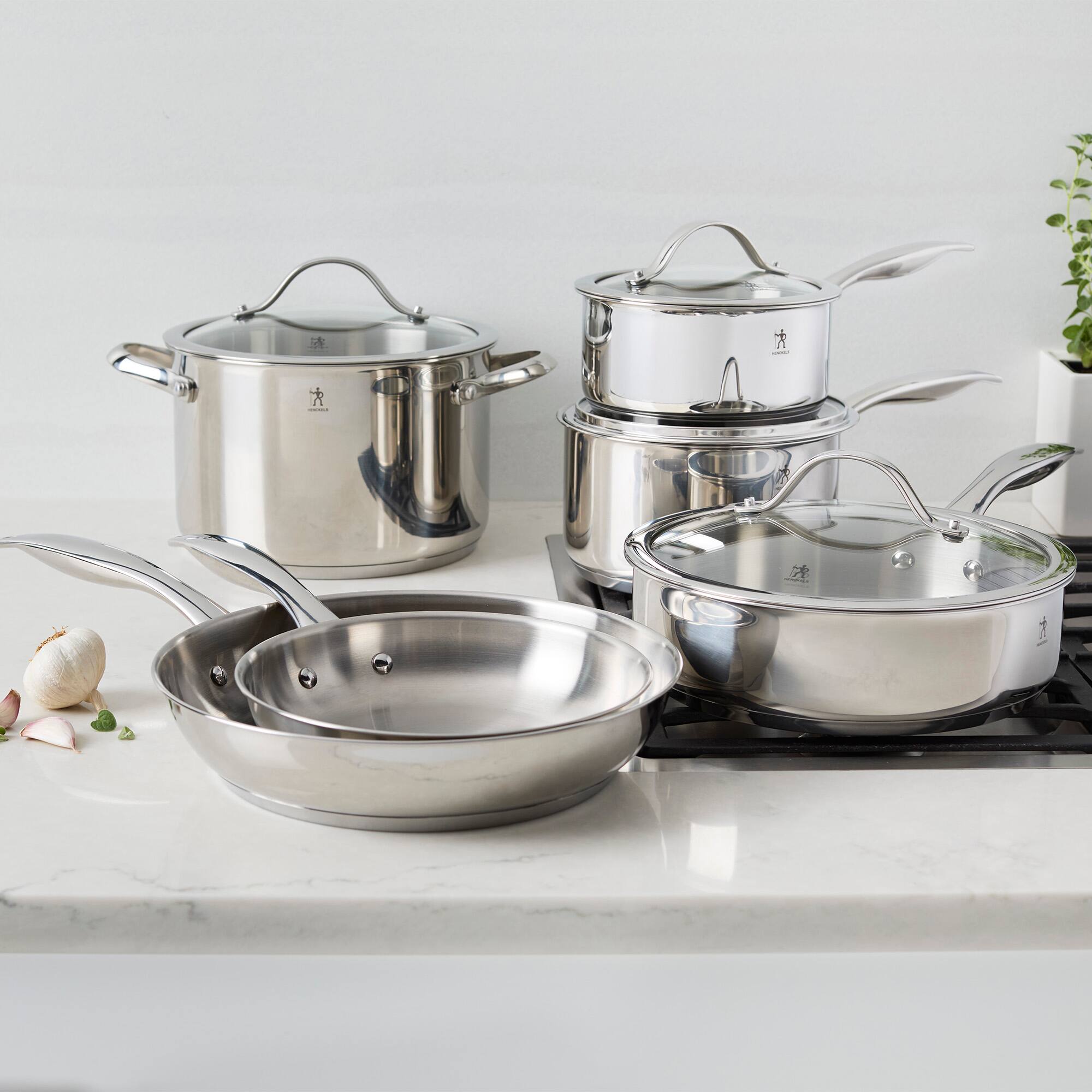 Alt View 1. Henckels - Henckels Aragon 10-pc Stainless Steel Cookware Set - Stainless Steel.