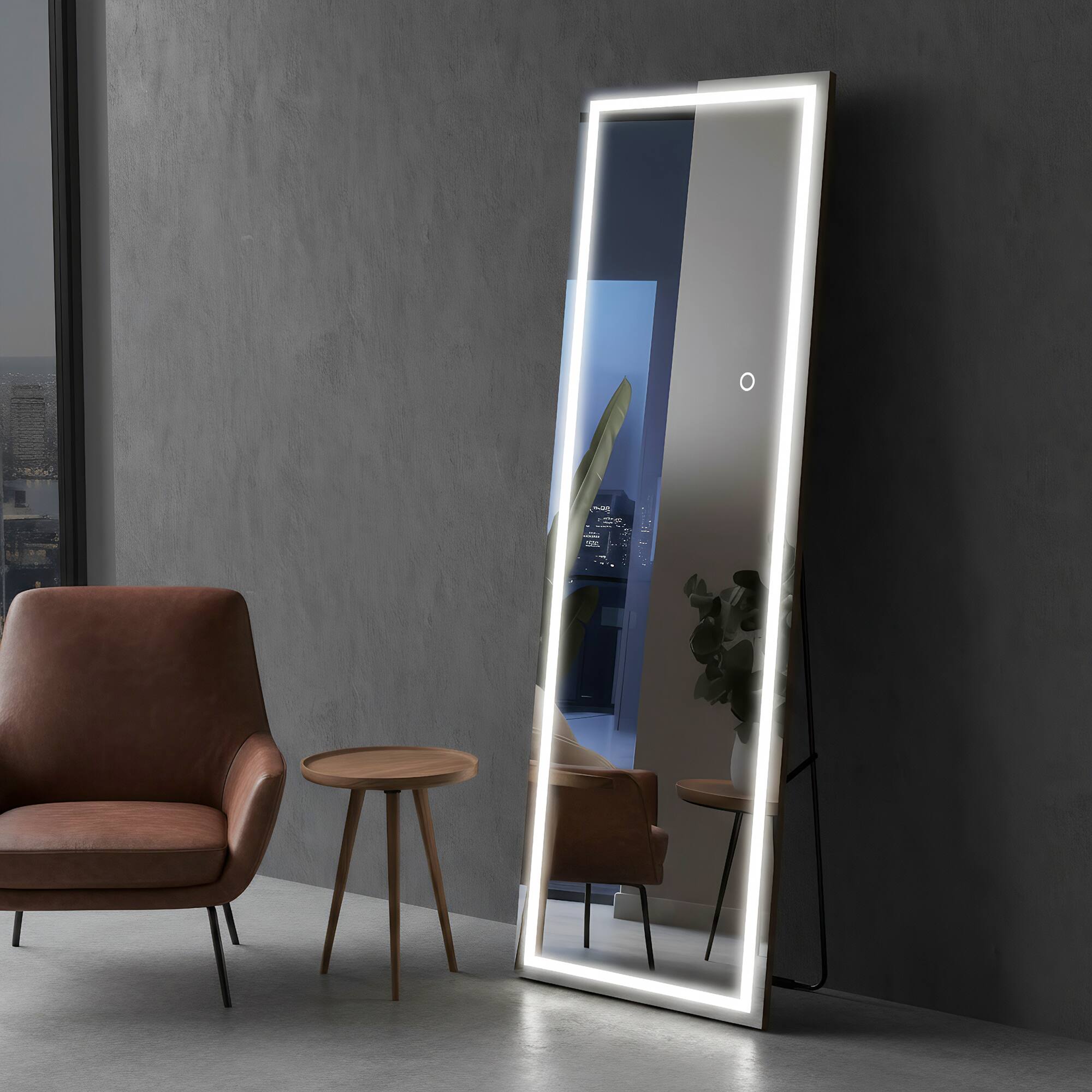 Front. Spaco - Spaco 65 x 22 Rectangle Frameless Full-Length Tempered Mirror with Adjustable 3-Color LED Light - Black.