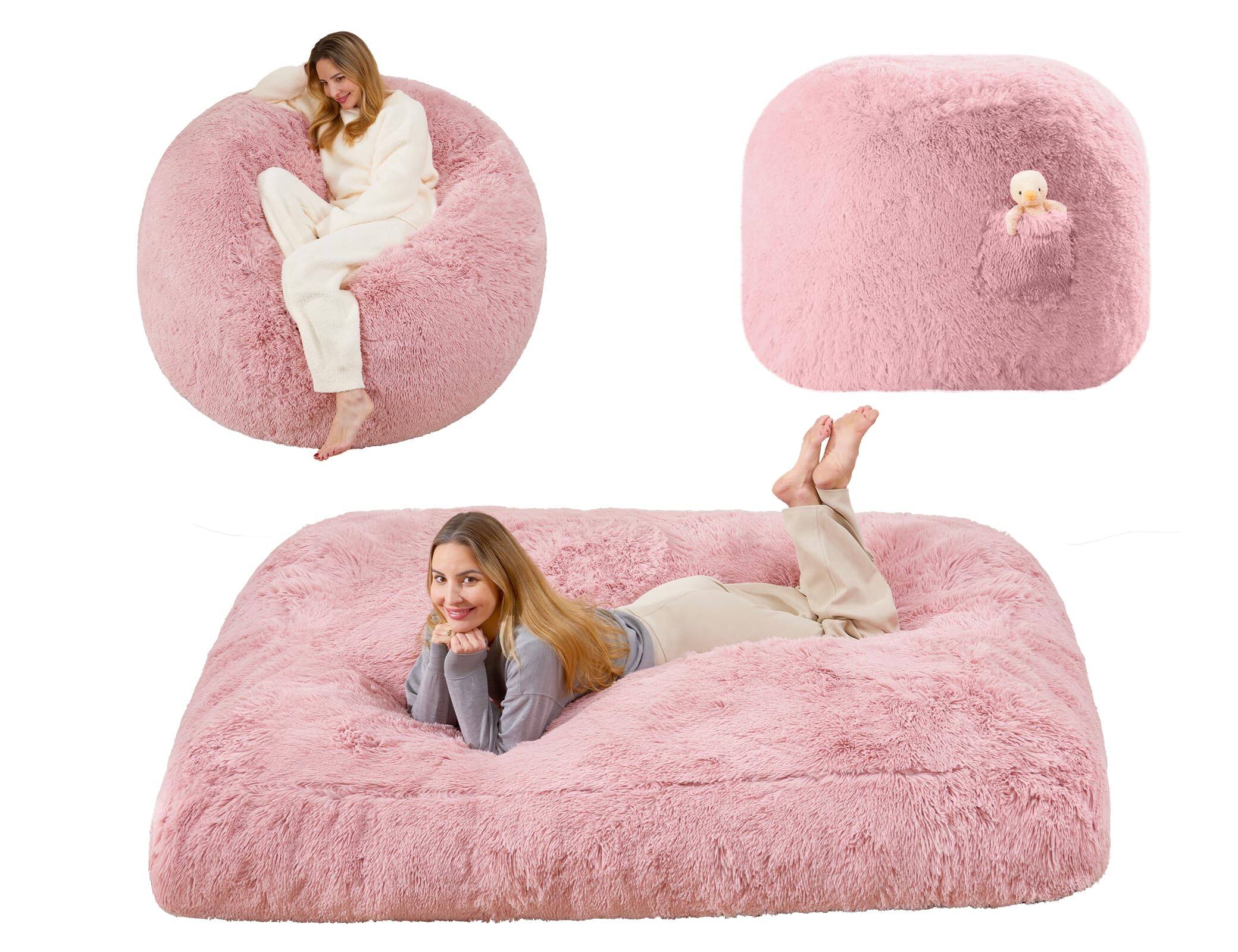 Alt View 5. PO3TICJUNKI3 - Bean Bag Bed Giant Chairs For Adults Large Floor Mattress Convertible Sofa Big Couch Removable Chair Foam F - Grey.