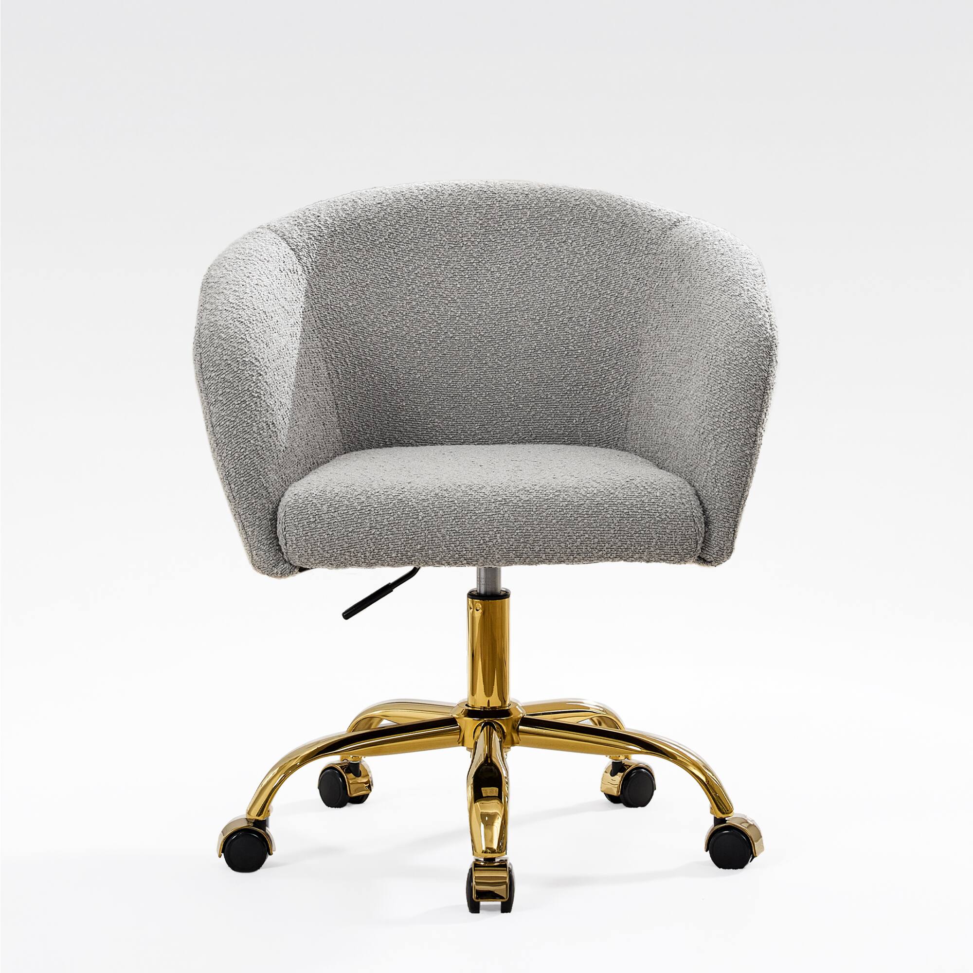 Angle. Brick Attic - Vanity Chair with Wheels,Luxury boucle Office Chair, Curved Backrest &Thick Cushion,  Makeup Chair for Home Office - Grey.