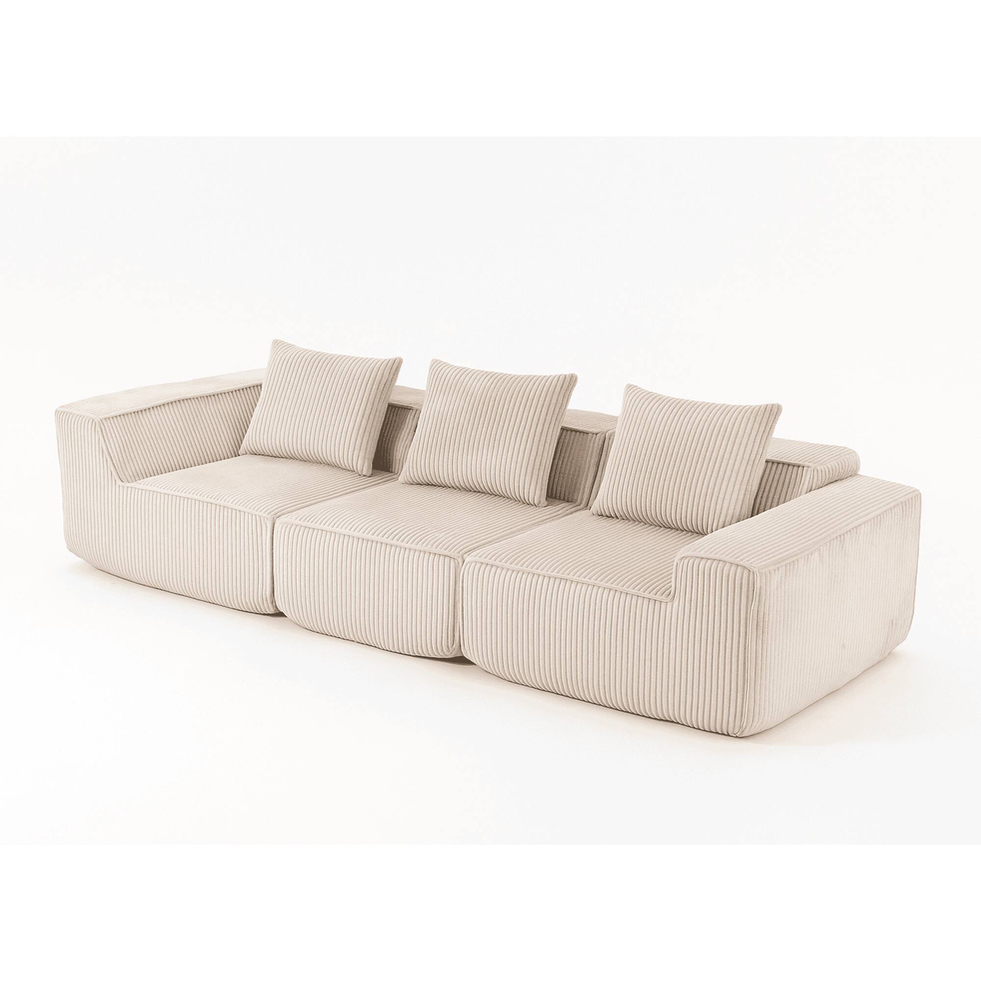 Alt View 5. Resenkos - Sctional Couches Set, Soft Durable Corduroy Upholstery Sofa, Multi-Person Comfort, Cushions - Beige.