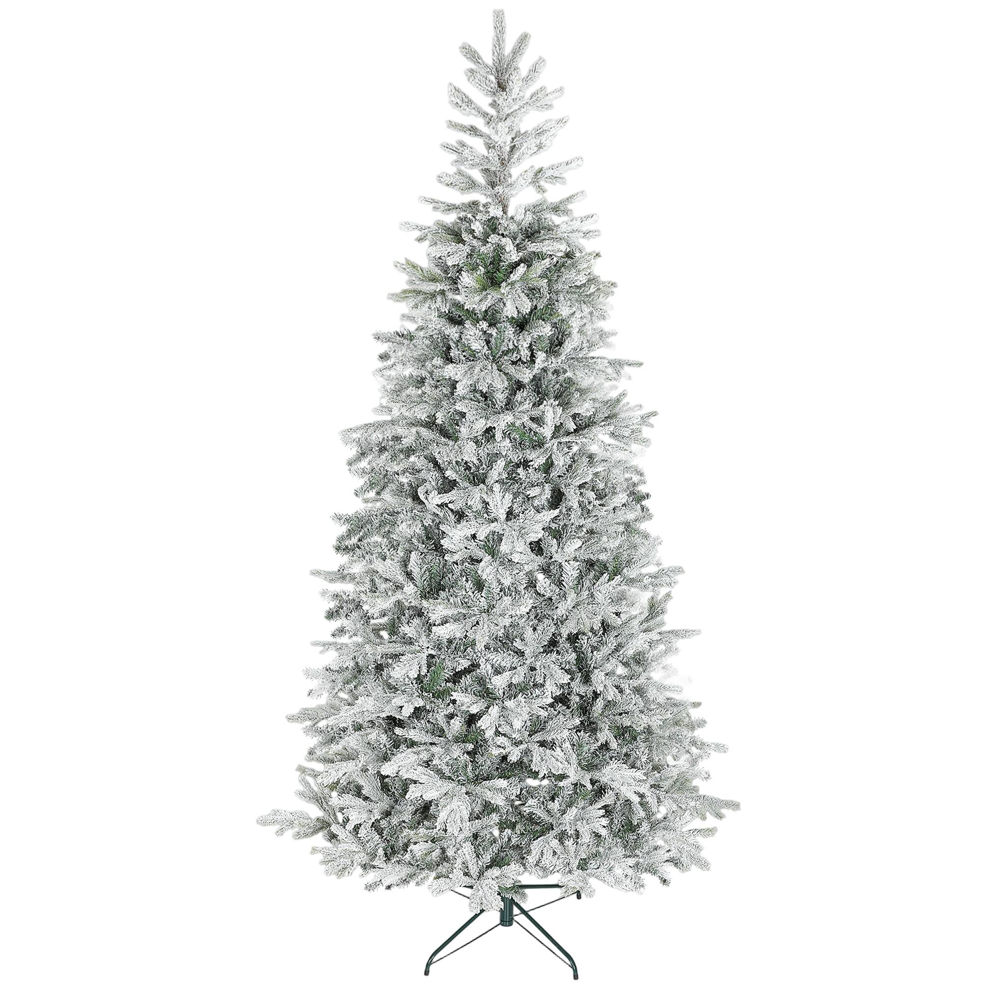 Homcom - Artificial Frosted Christmas Tree, Realistic Branches, Wide Full Spruce, Hinged, Foldable Metal Stand, Easy Assembly - Green
