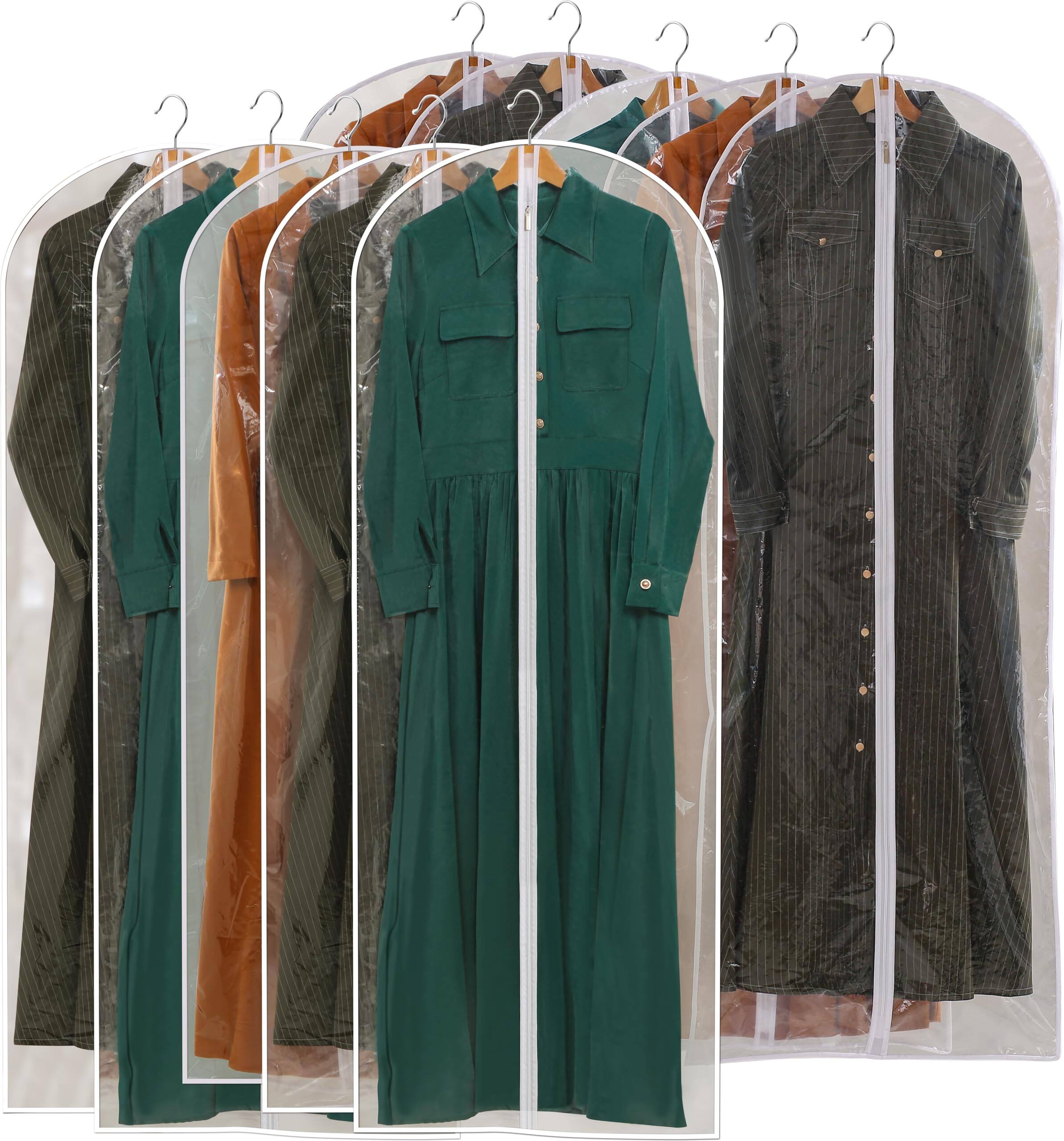 NICHOLAS KLEIN - All Garment Bags For Hanging Clothes 60" Dress Gowns Long Plastic Dustproof Bag With Zipper - All Clear - 10 Pack 24'' x 60''