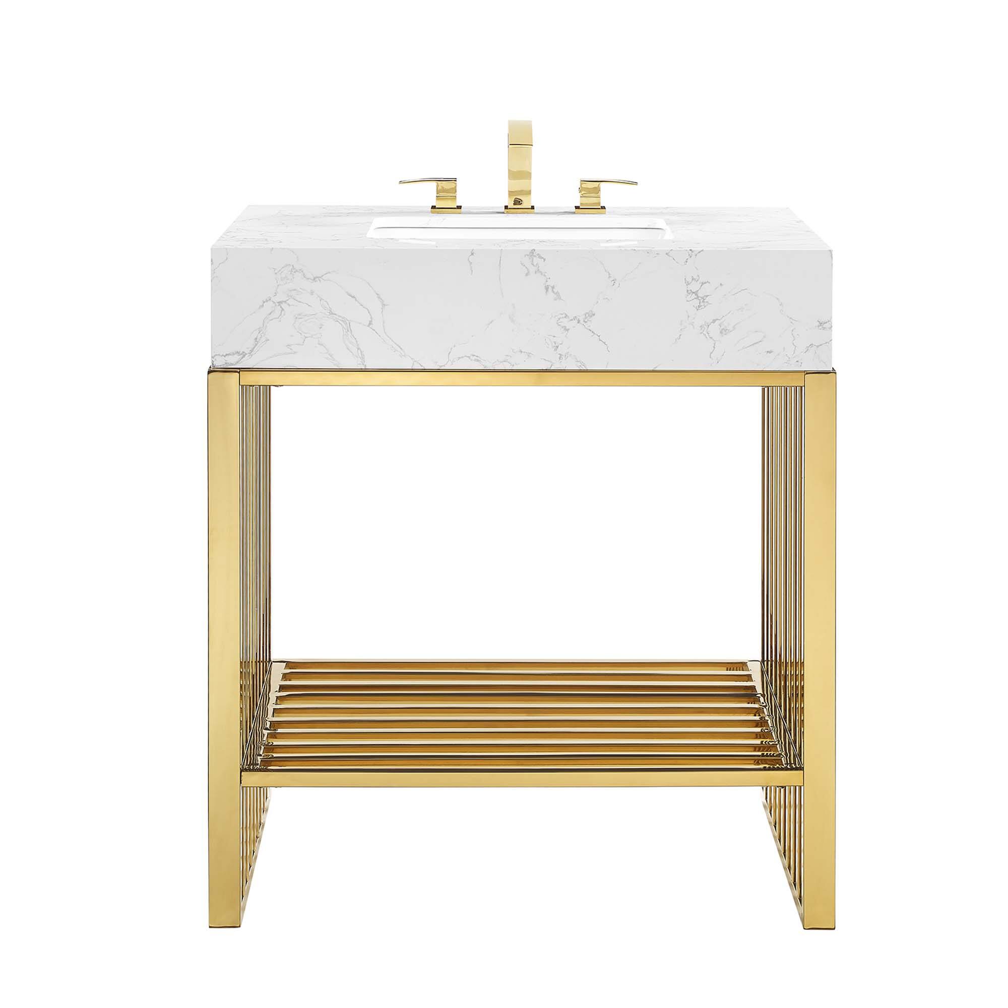 Alt View 2. Modway - Gridiron Bathroom Vanity Basin Included by Modway - White Gold.