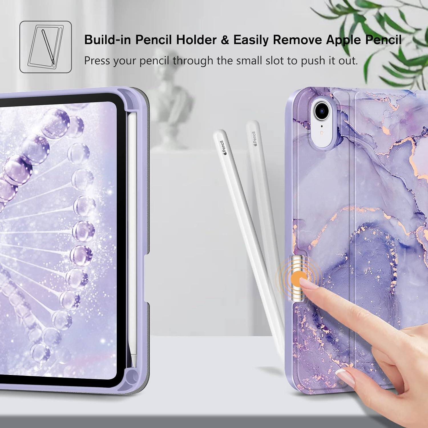 Build-in Pencil Holder & Easily Remove Apple Pencil  
Press your pencil through the small slot to push it out.