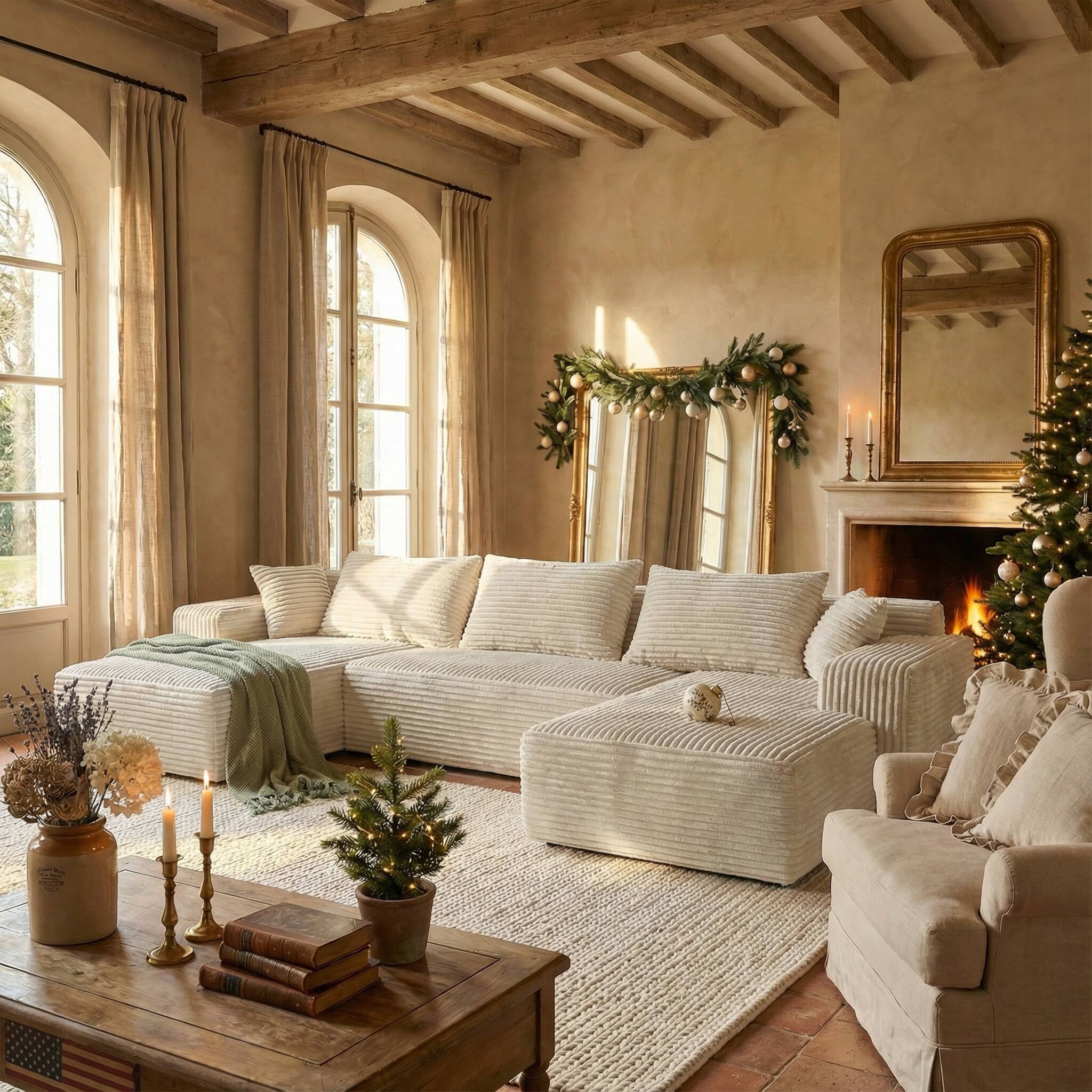 Alt View 10. FUFU & GAGA - Beige Modular Plush Velvet Sectional Sofa with Chaise, Soft High-Density Foam, Pet-Friendly Living Room Couch - White.