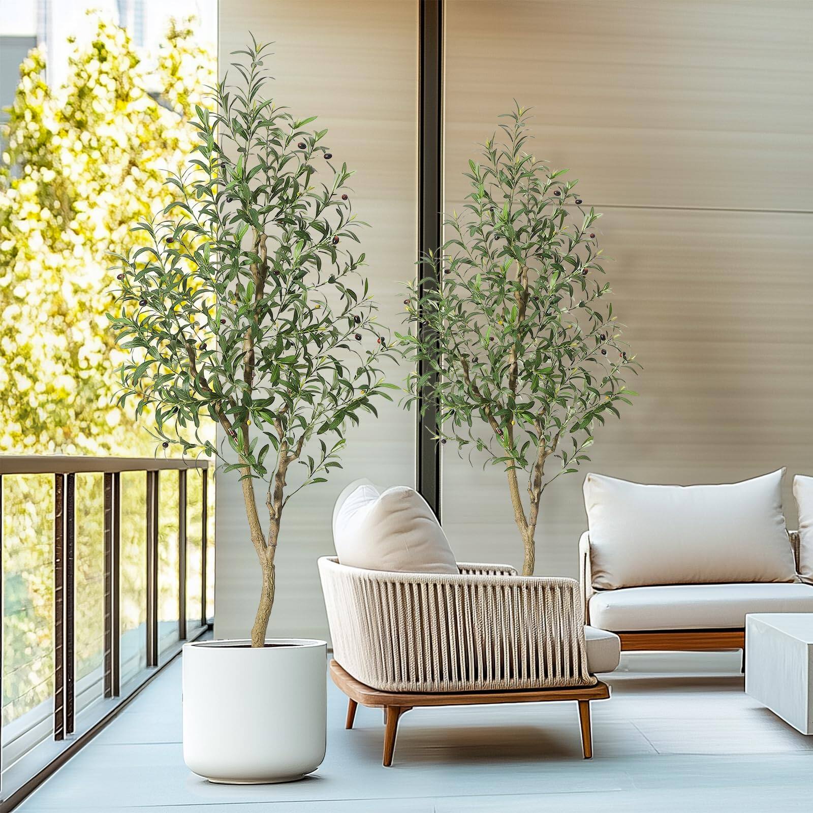 Alt View 2. Homhougo - 6FT Faux Olive Tree Tall,Olive Trees Artificia Indoor with White Planter - Green.