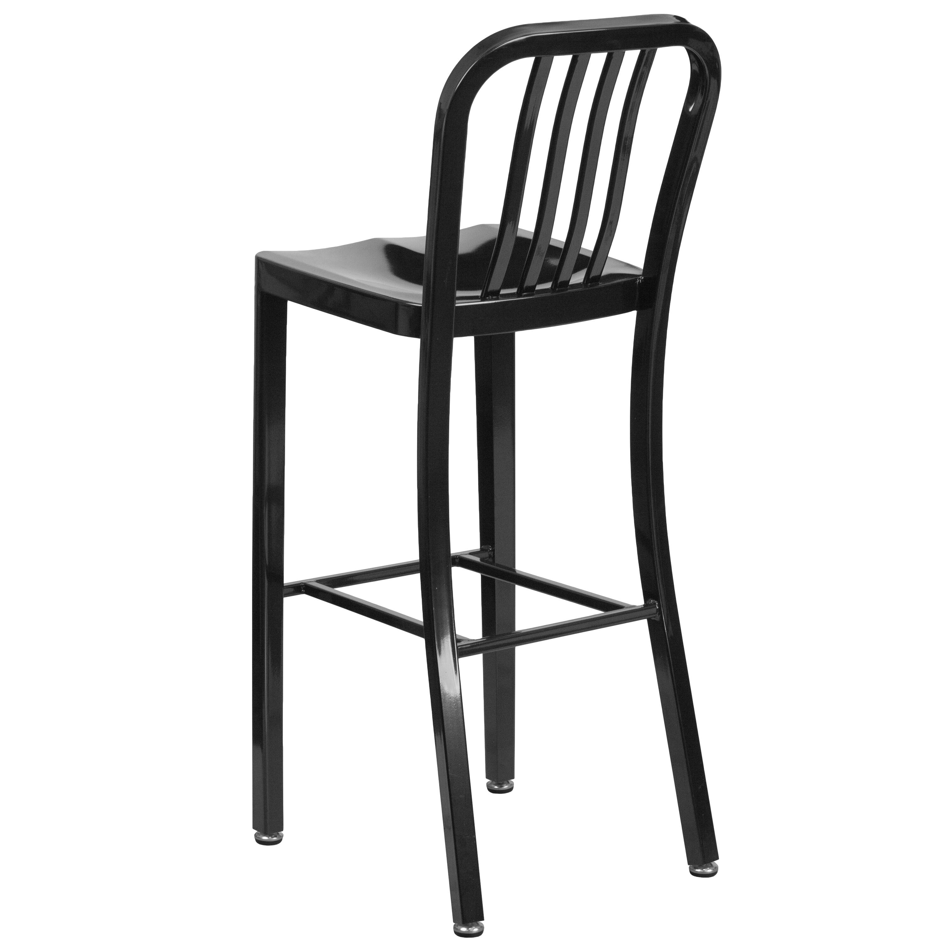 Alt View 5. Emma + Oliver - Commercial Grade 30"H Colorful Metal Indoor-Outdoor Vertical Slat Back Barstool - Black.