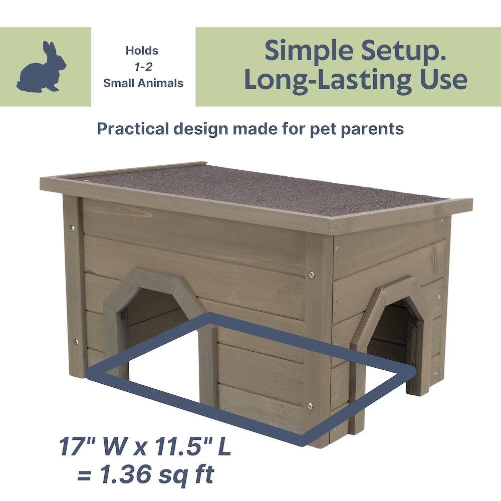 Holds 1-2 Small Animals  
Simple Setup. Long-Lasting Use  
Practical design made for pet parents  
17" W x 11.5" L = 1.36 sq ft