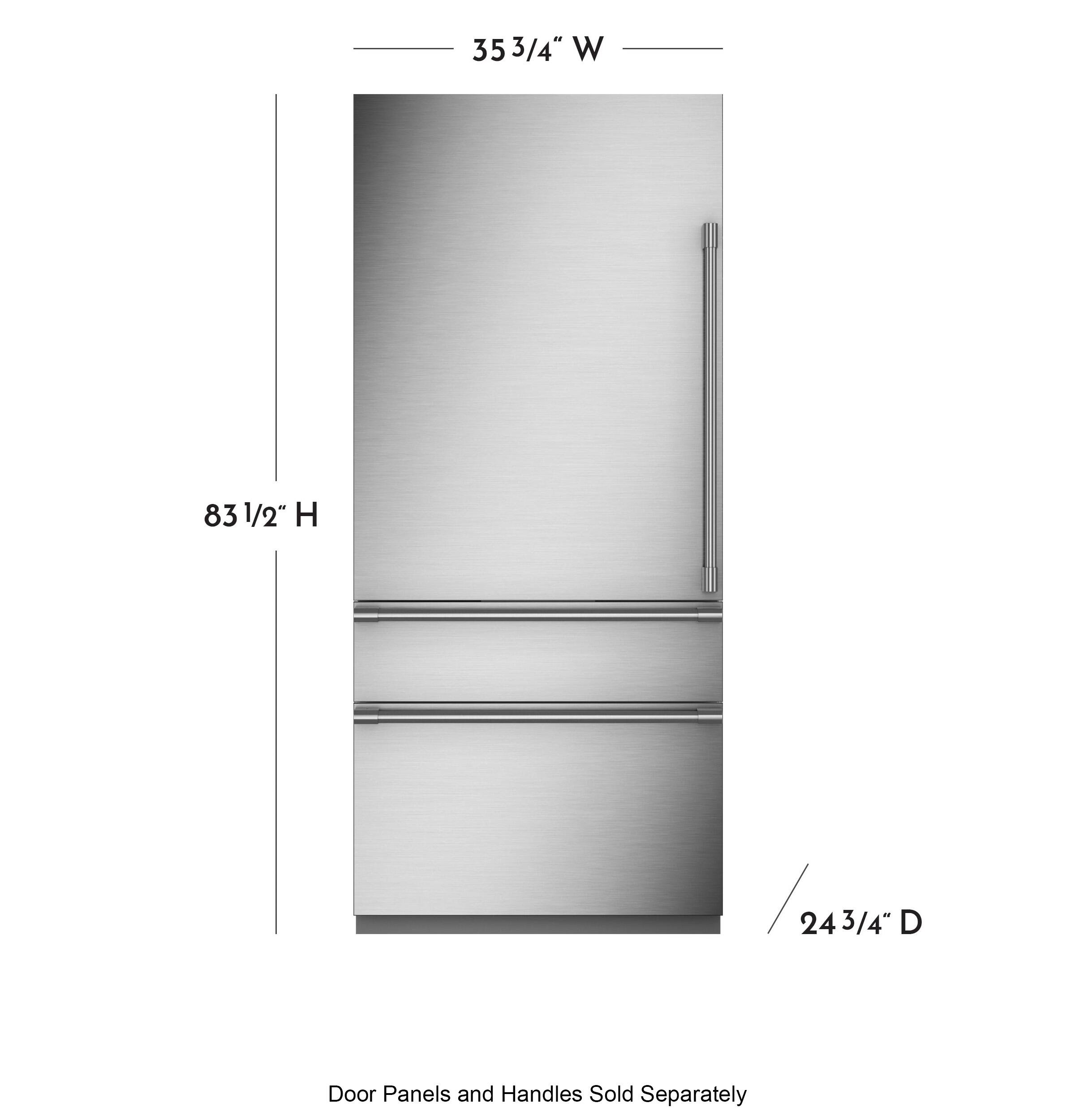 The text on the image reads: "35 353/4" W 83 1/2" H 243/4" D Door Panels and Handles Sold Separately."