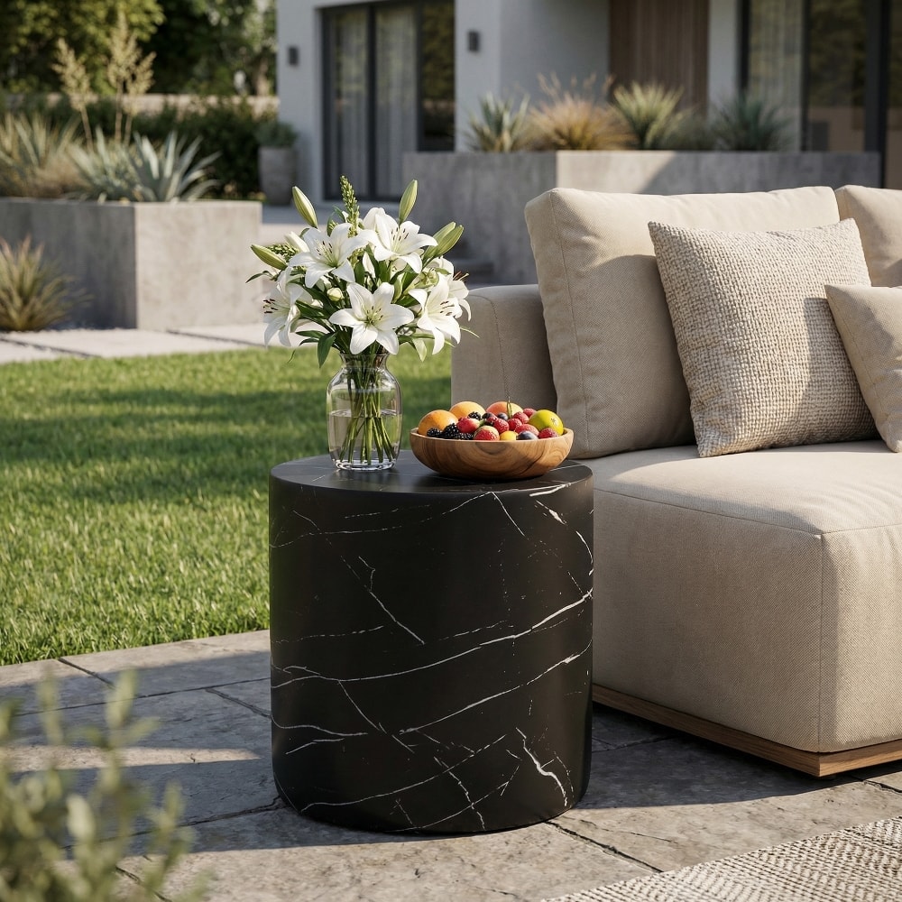 Loheer - Outdoor Side Table Lightweight Concrete Marble End Table MGO Accent Table for Patio Living Room - Black price history on PriceWatchPro