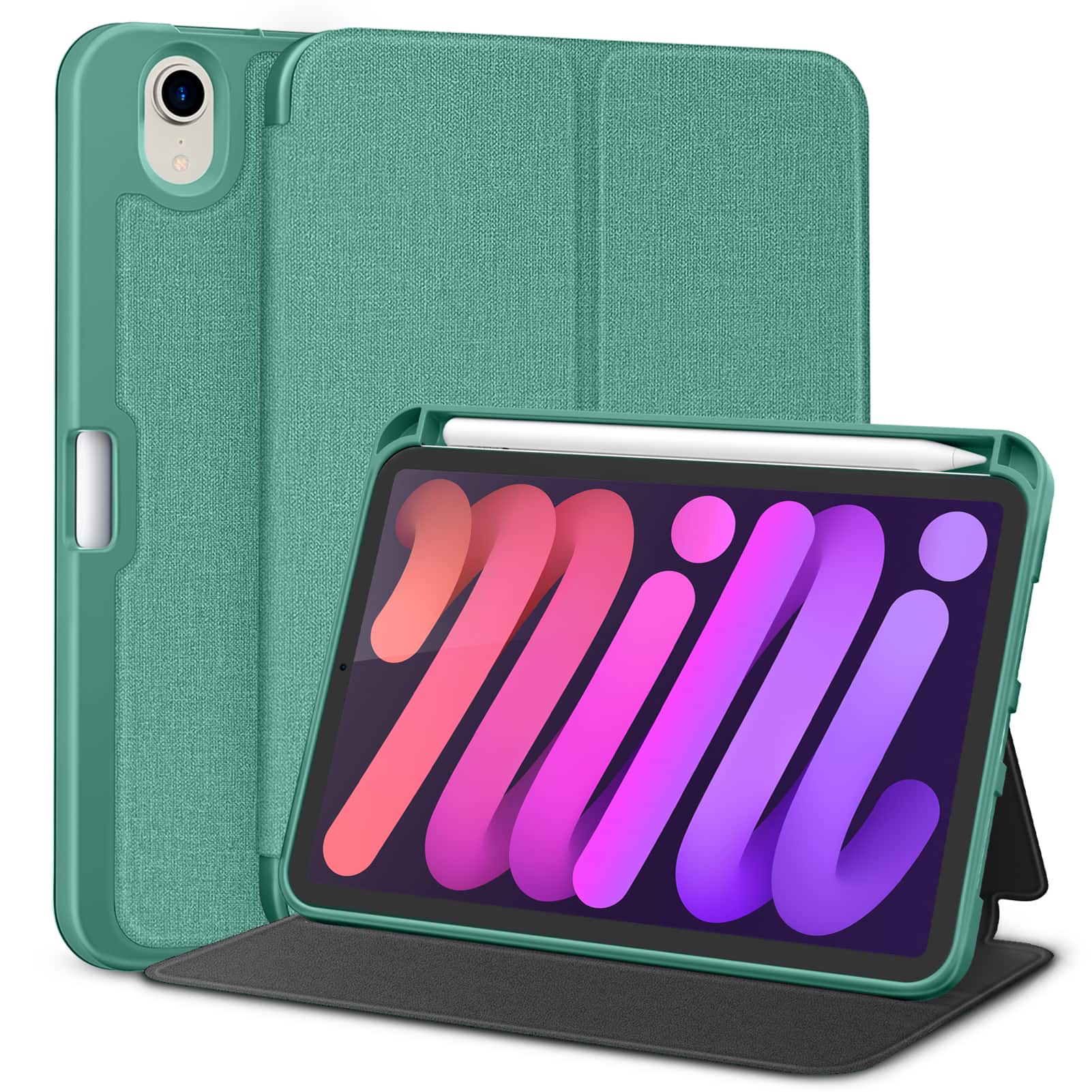 DTTO - Case for iPad mini 7 (A17 Pro) Case 2024, iPad mini 6th Generation Case 2021, with Pencil Holder, Multi-Angle Stand - Green