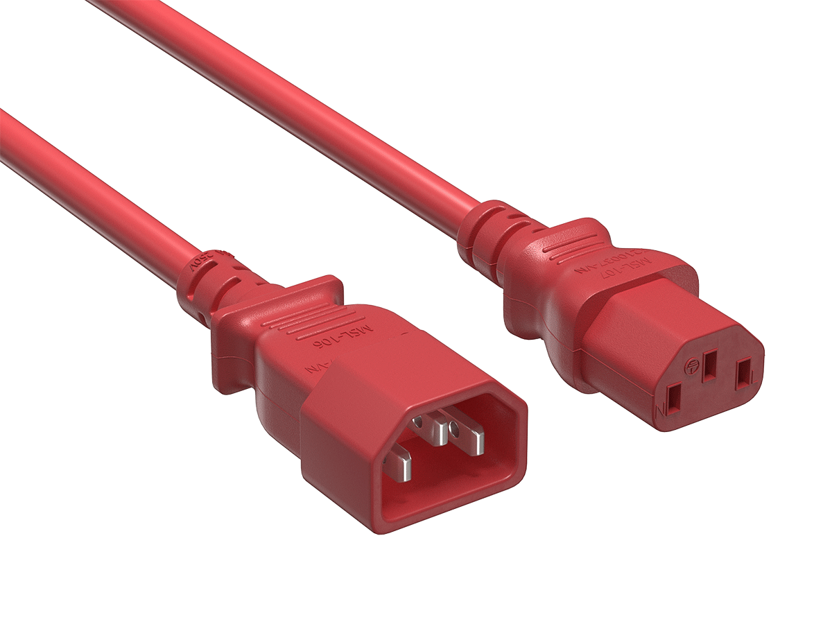 Cable Leader - Power Extension Cord, IEC C13 to C14 Fully Molded, 18 AWG 10A 250V for PDU, UPS, Monitor, Desktop PC - Red
