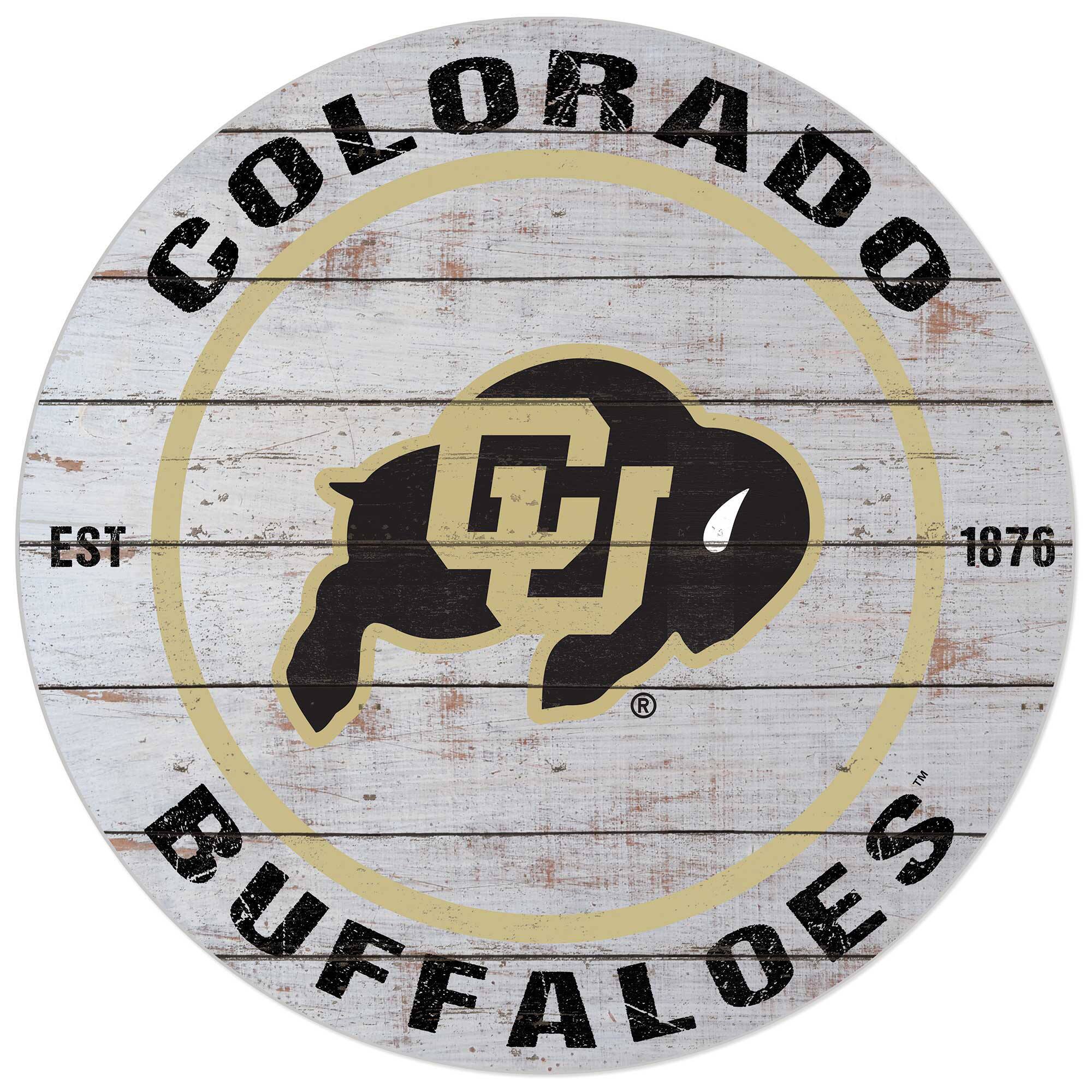 White Colorado Buffaloes 20'' x 20'' Indoor/Outdoor Weathered Circle Sign