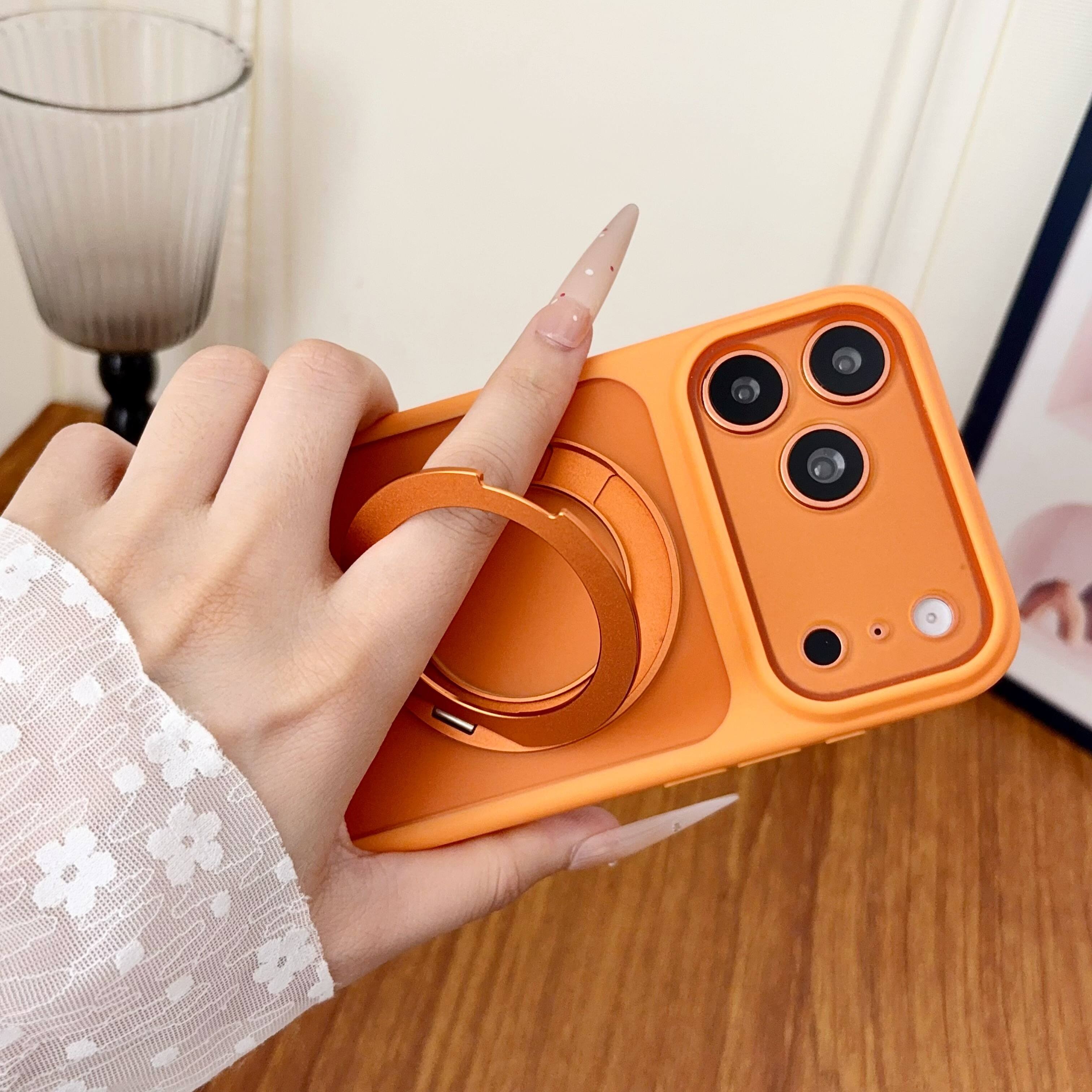 Alt View 2. UUCOVER - Magnetic Kickstand Case for Apple iPhone 17 Pro, Rotatable Ring Holder Compatible with MagSafe, Shockproof Frosted Cover - Orange.