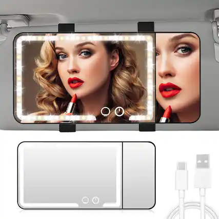 Front. Pacoar Cade - Sun Visor Vanity Mirror Detail Rechargeable Makeup With Light Modes & level Brightness Touch Control For Cars Suvs - Black.