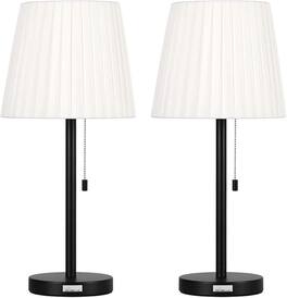 Oumilen - Bedside Table Lamps Set of 2 - Modern Black Nightstand Lamps with White Shade for Bedroom Living Room