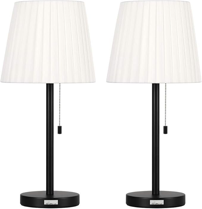 Front. Oumilen - Bedside Table Lamps Set of 2 - Modern Black Nightstand Lamps with White Shade for Bedroom Living Room.