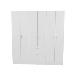 TuHome - Mitu Six Doors Armoire, Seven Interior Shelves, One Drawer, Rod - White