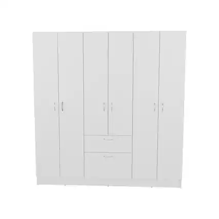 Front. TuHome - Mitu Six Doors Armoire, Seven Interior Shelves, One Drawer, Rod - White.