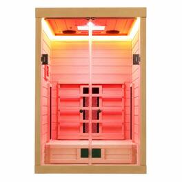 RYHNUYNE - One Person Hemlock Sauna, Eastern Canadian Hemlock Wood, 1760 W Far Infrared Heating, Low EMF, Bluetooth Speakers - Natural
