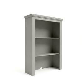 Martha Stewart - Bedford Modular Wooden Hutch with 2 Fixed Storage Shelves, Solid Wood Frame and Rear Cable Management Opening - Bedford Gray/Brushed Stainless Steel Hardware