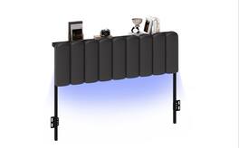 Pinmoco - Metal Upholstered Headboard Height Adjustable Headboard with LED Light, Charging Station - PU Black