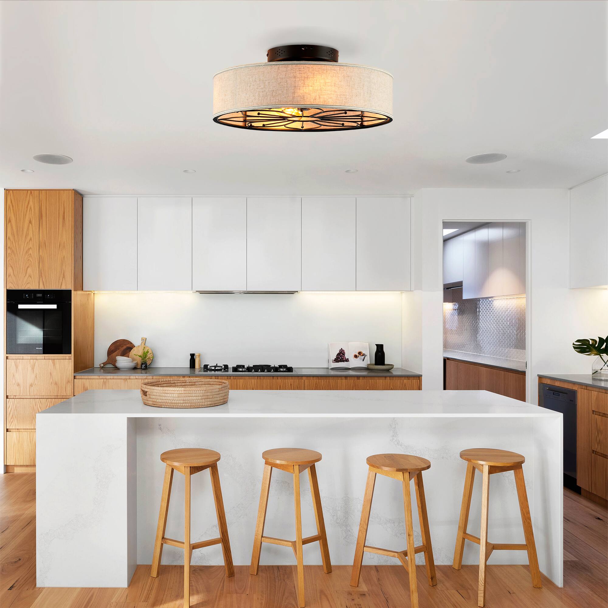 Alt View 7. Sofucor - 20" Caged Ceiling Fan With Light & Remote Low Profile Enclosed Farmhouse Bladeless Ceiling Fan Fans for Bedroom - Black 2.