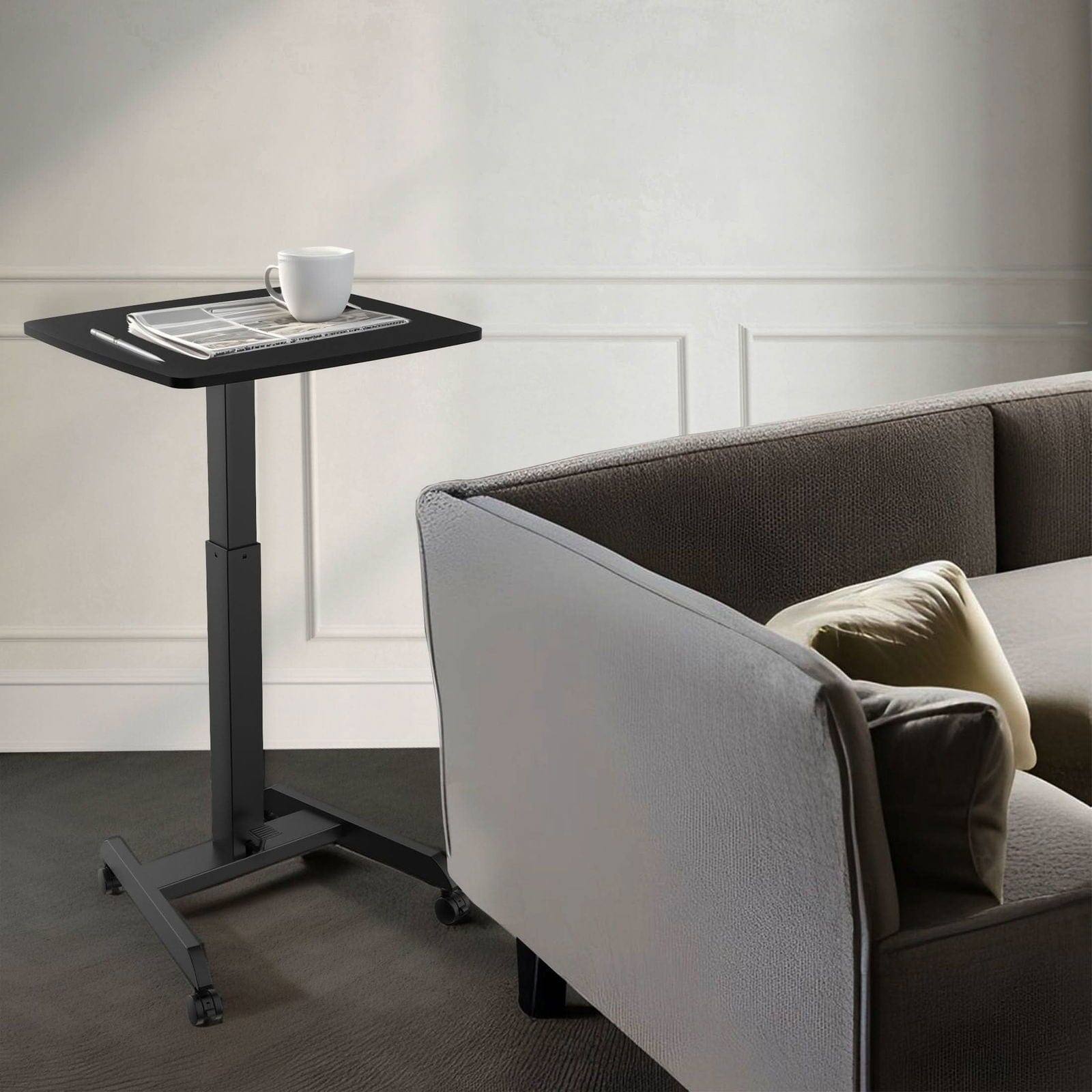 Angle. Mount-It! - Adjustable Rolling Laptop Desk with Mobile Stand, Height Adjustment & Locking Casters for Home or Office, Black - Black.