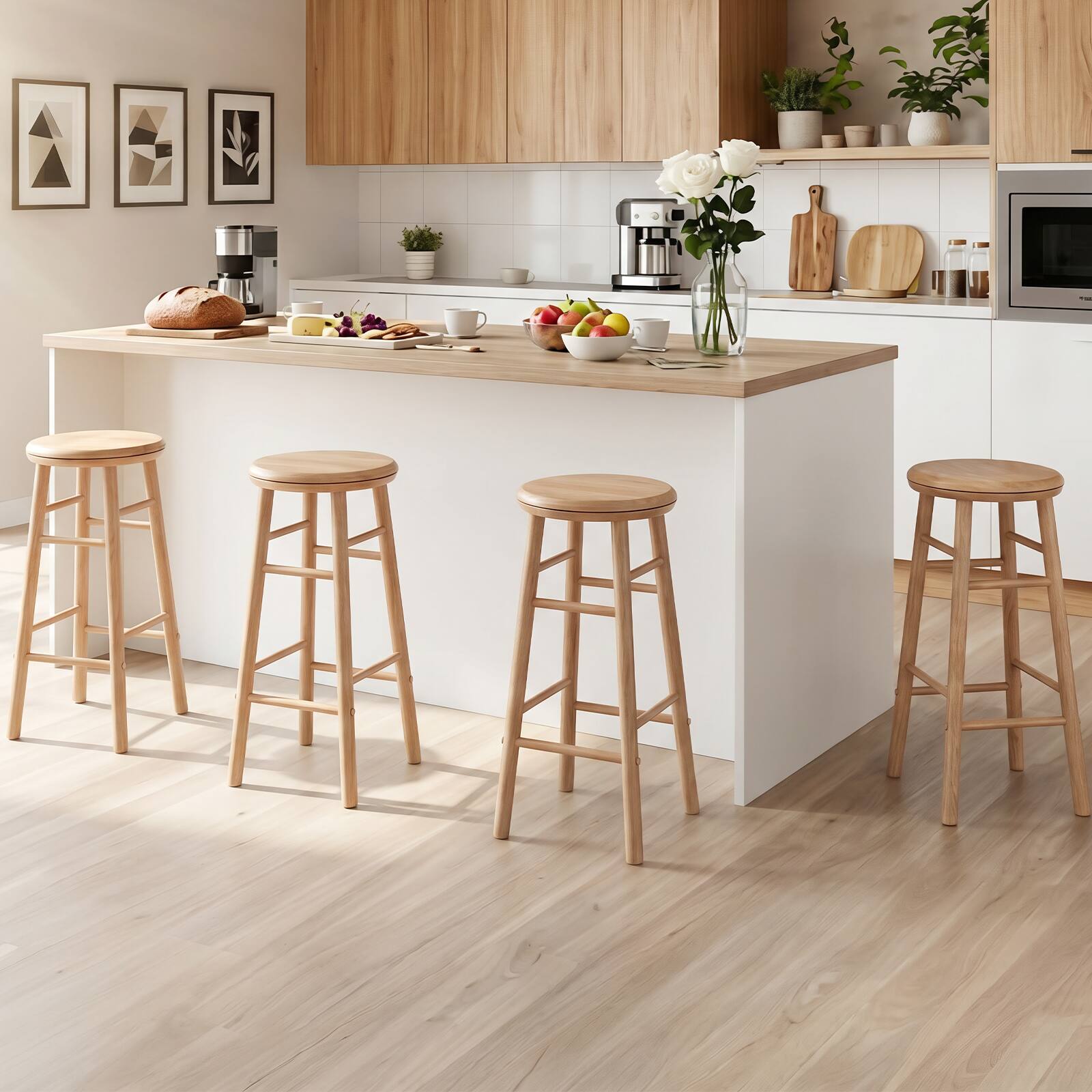 Alt View 3. Gymax - Gymax 29'' Swivel Bar Stools Set of 4 w/Backless Design Footrests & Strong Crossbars Natural - Yellow.