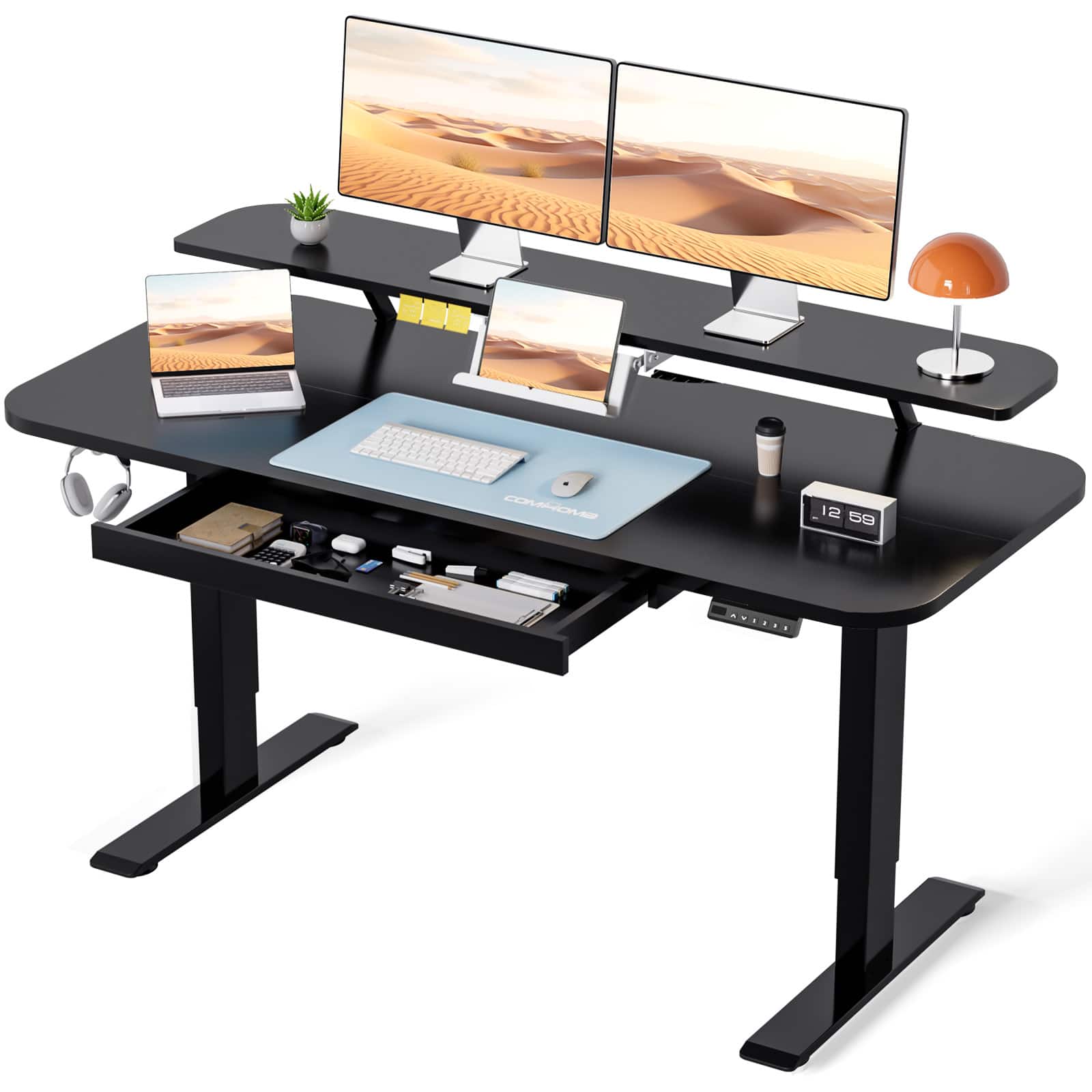 GTPlayer - 48 x 24 IN Electric Standing Desk with Drawers Sit Stand up Desk - Black