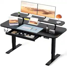 GTPlayer - 48 x 24 IN Electric Standing Desk with Drawers Sit Stand up Desk - Black
