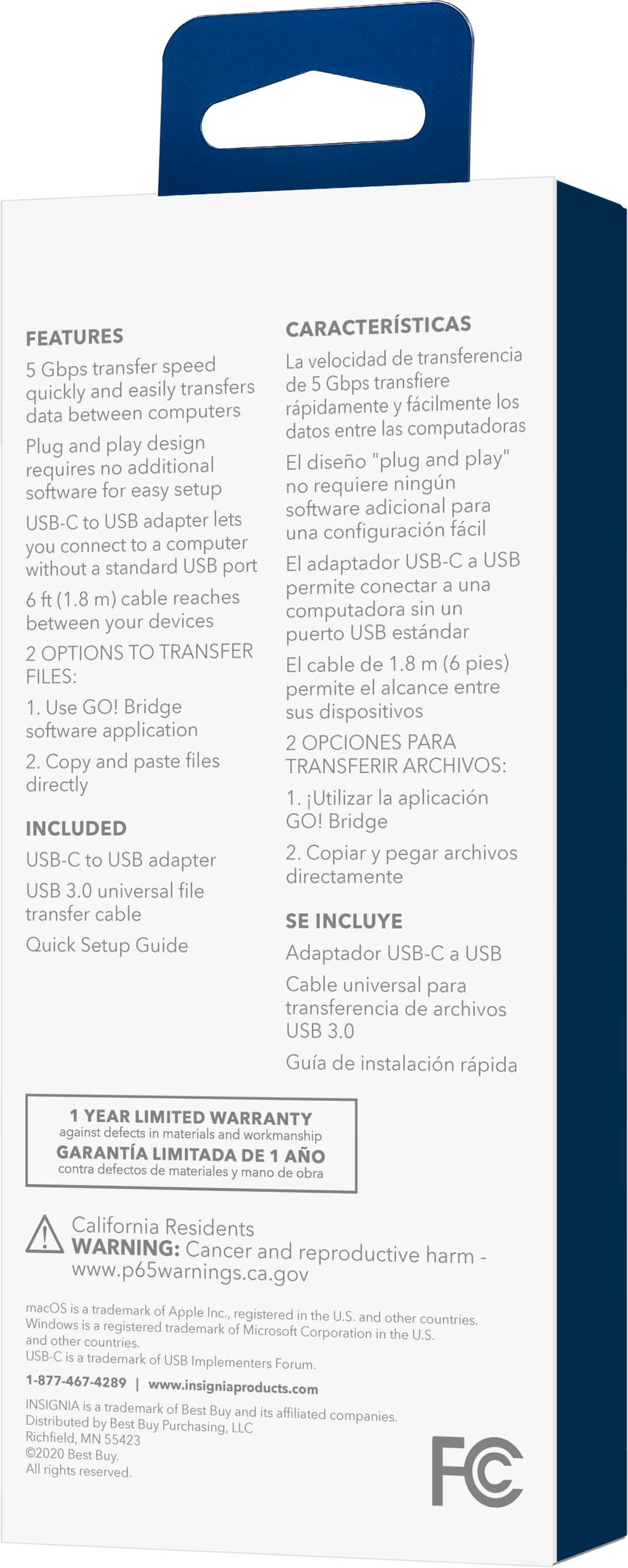 FEATURES CARACTERISTICAS velocidad de transferencia Gbps transfer speed transfers de Gbps transfiere quickly and easily rpidamente fcilmente los data between computers datos entre las computadoras Plug and play design additional diseo "plug and play" requires software for easy setup requiere ningn software adicional para USB-C USB adapter lets una configuracin fcil you connect computer standard USB adaptador USB-C USB without port permite conectar una (1.8 m) cable reaches computadora sin between your devices puerto USB estndar OPTIONS TO TRANSFER cable de 1.8 (6 pies) FILES: permite alcance entre Use GO! Bridge sus dispositivos software application OPCIONES PARA Copy and paste files TRANSFERIR ARCHIVOS: directly Utilizar aplicacin INCLUDED GO! Bridge USB-C USB Copiar pegar archivos adapter directamente USB 3.0 universal file transfer cable SE INCLUYE Quick Setup Guide Adaptador USB-C USB Cable universal para transferencia de archivos USB 3.0 G