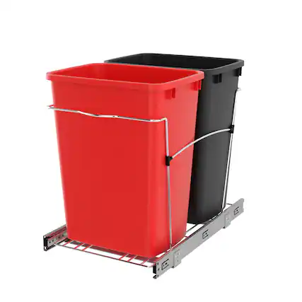 Front. Rev-A-Shelf - Rev-A-Shelf Double Pullout Trash Can 35 qt. for Kitchen, Red, RV-18KD-1618C-S - Red/Black.