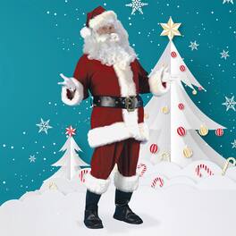 Fun World - and White Plush Velour Santa Claus Adult Christmas Costume Suit - Plus Size - Red