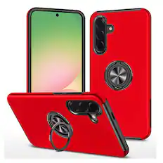 Front. Kitcheniva - Rubber Dual Layer Magnetic Ring Stand Phone Case With Tempered Glass For Samsung Galaxy A57 5G Red - Red.