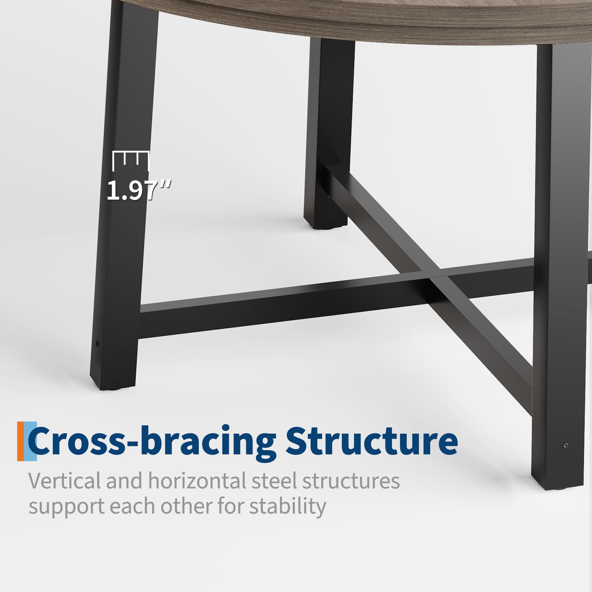 1.97" Cross-bracing Structure  
Vertical and horizontal steel structures support each other for stability