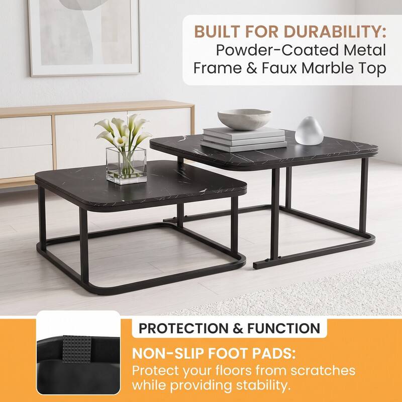BUILT FOR DURABILITY: Powder-Coated Metal Frame & Faux Marble Top

PROTECTION & FUNCTION
NON-SLIP FOOT PADS: Protect your floors from scratches while providing stability.
