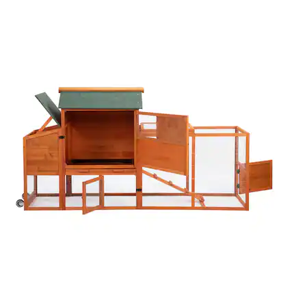Front. Boyel Living - Orange with Colorful Patterns Portable Mobile Chicken Coop with Nesting Box Sleeping Room Run Window Sun Board Doors - Orange.