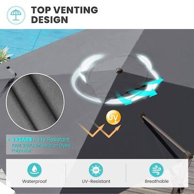 TOP VENTING DESIGN

- 3 YEARS Fade Resistant
- 100% 250GSM Solution Dyed Polyester
- UV Waterproof
- UV-Resistant
- Breathable
