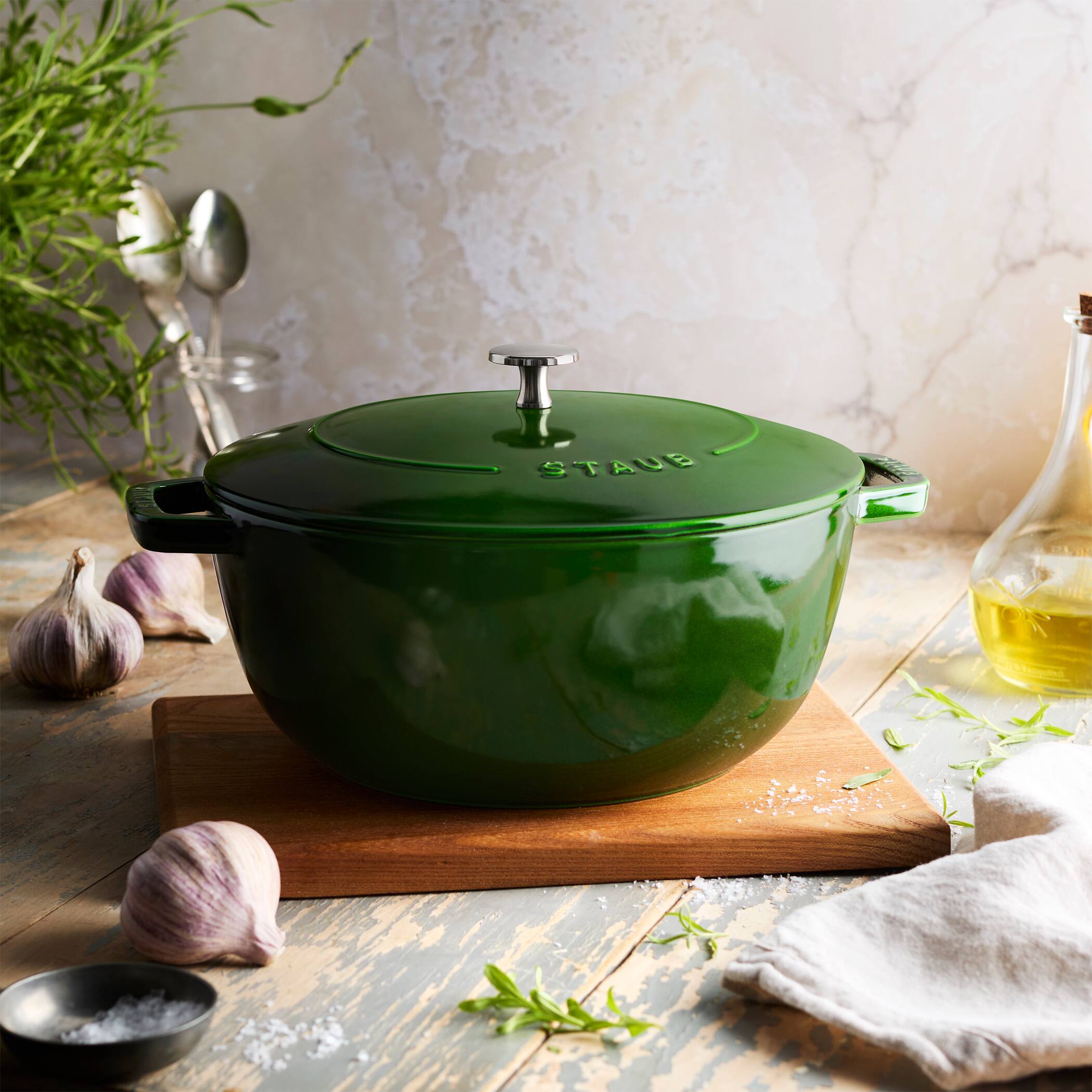 Alt View 3. Staub - Staub Cast Iron Essential French Oven, Dutch Oven, 5-quart, serves 5-6, Made in France - Basil - Basil.