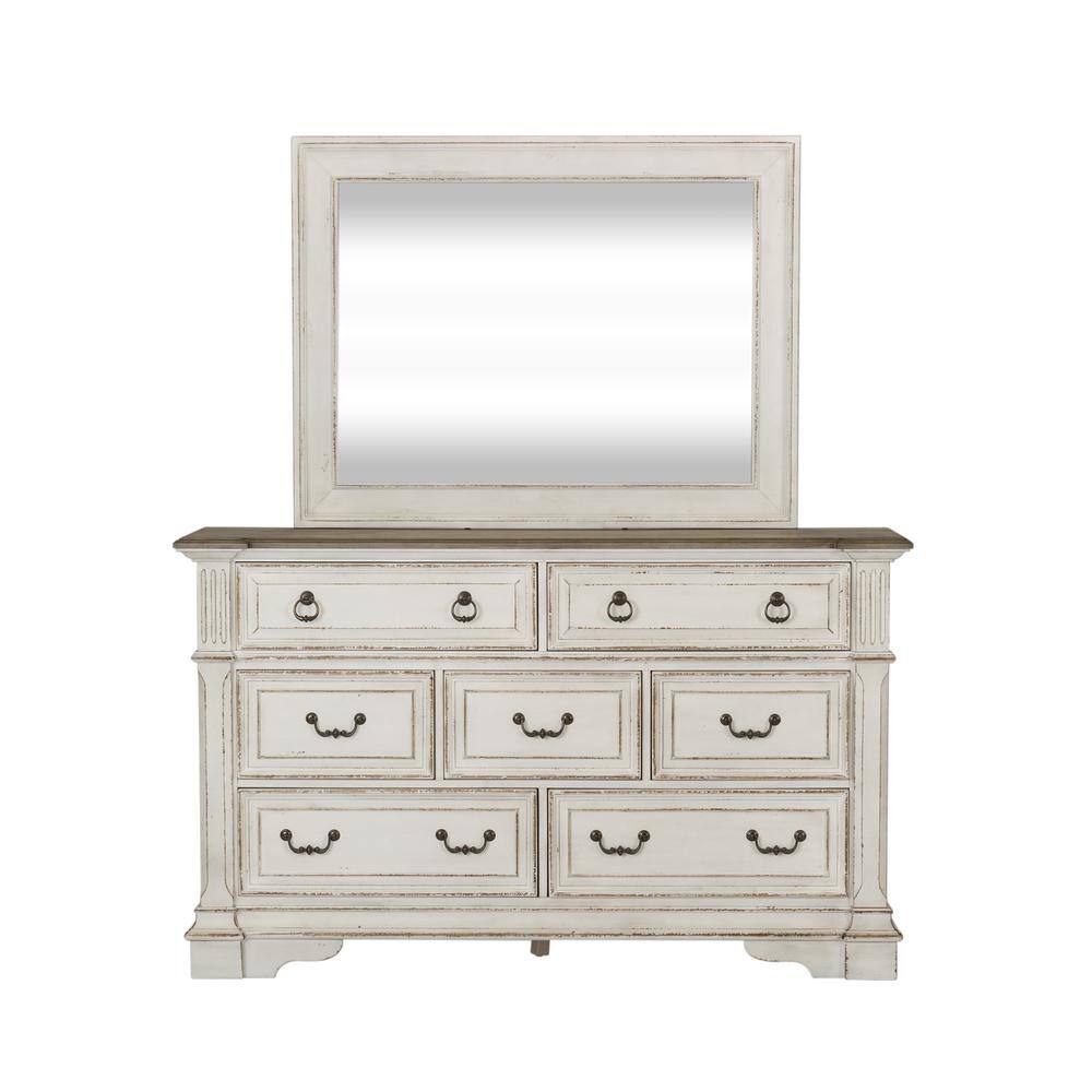 Angle. Liberty Furniture Industries - Abbey Park Mirror in Antique White - White.