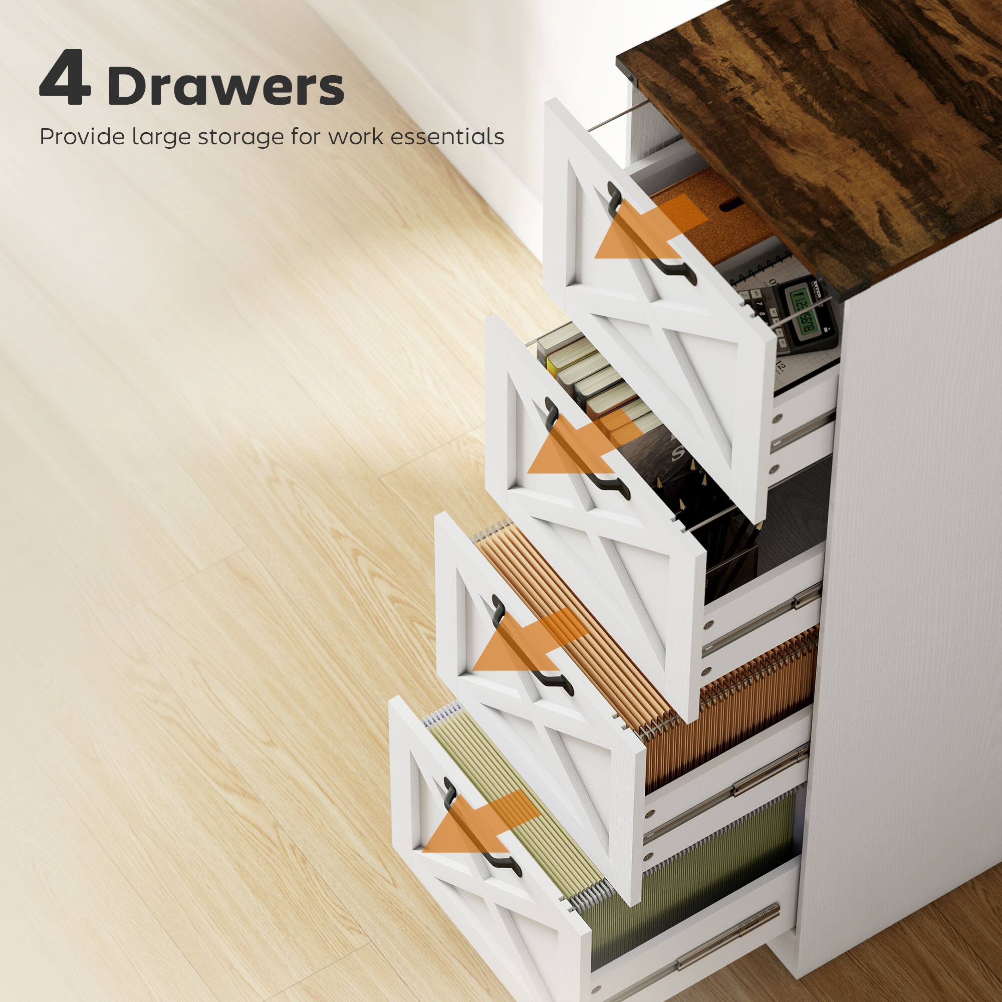 4 Drawers  
Provide large storage for work essentials