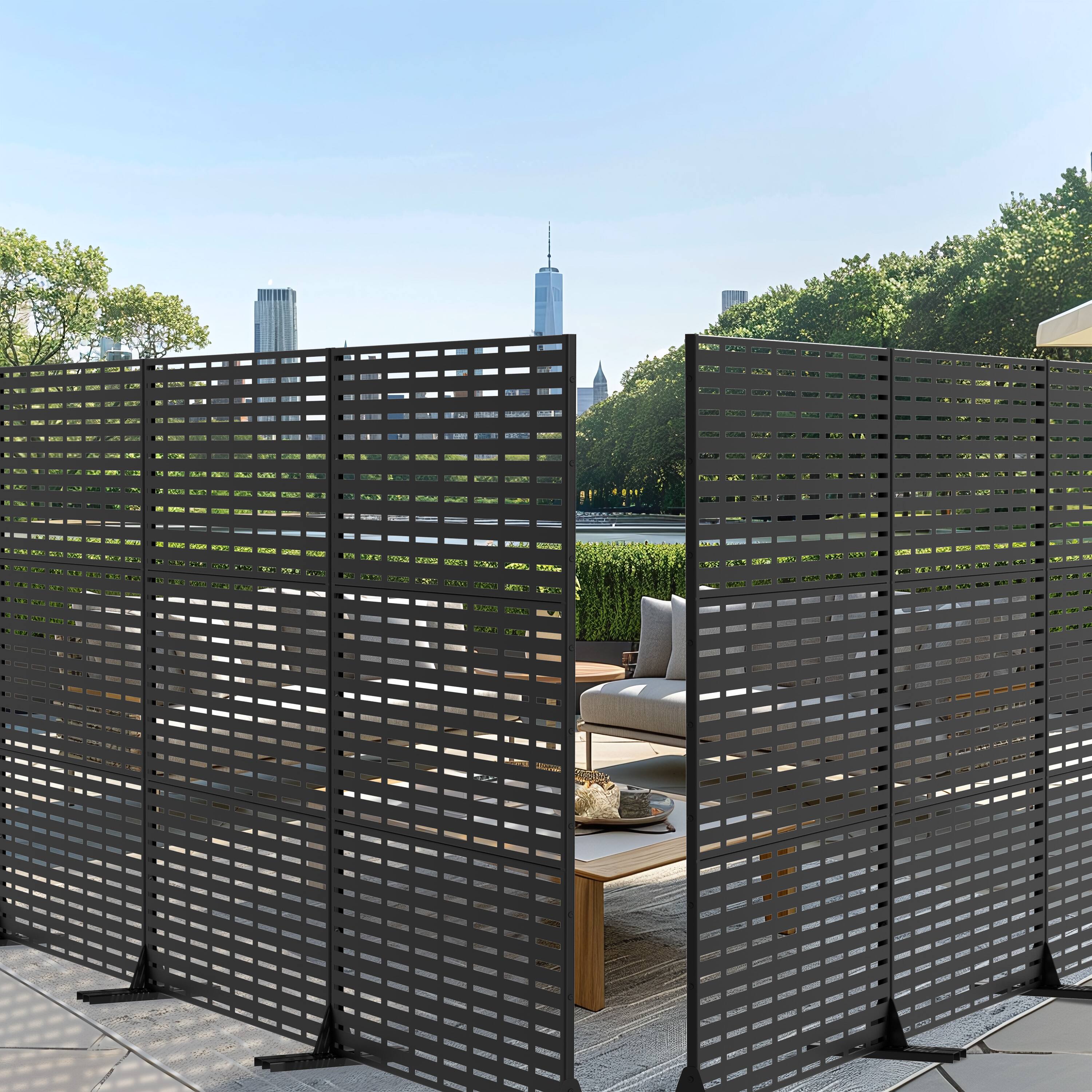 Alt View 1. PexFix - 72 in. x 47 in. Abraham Pattern Metal Outdoor Privacy Screen & Panels, Freestanding Garden Divider Fence - Black.